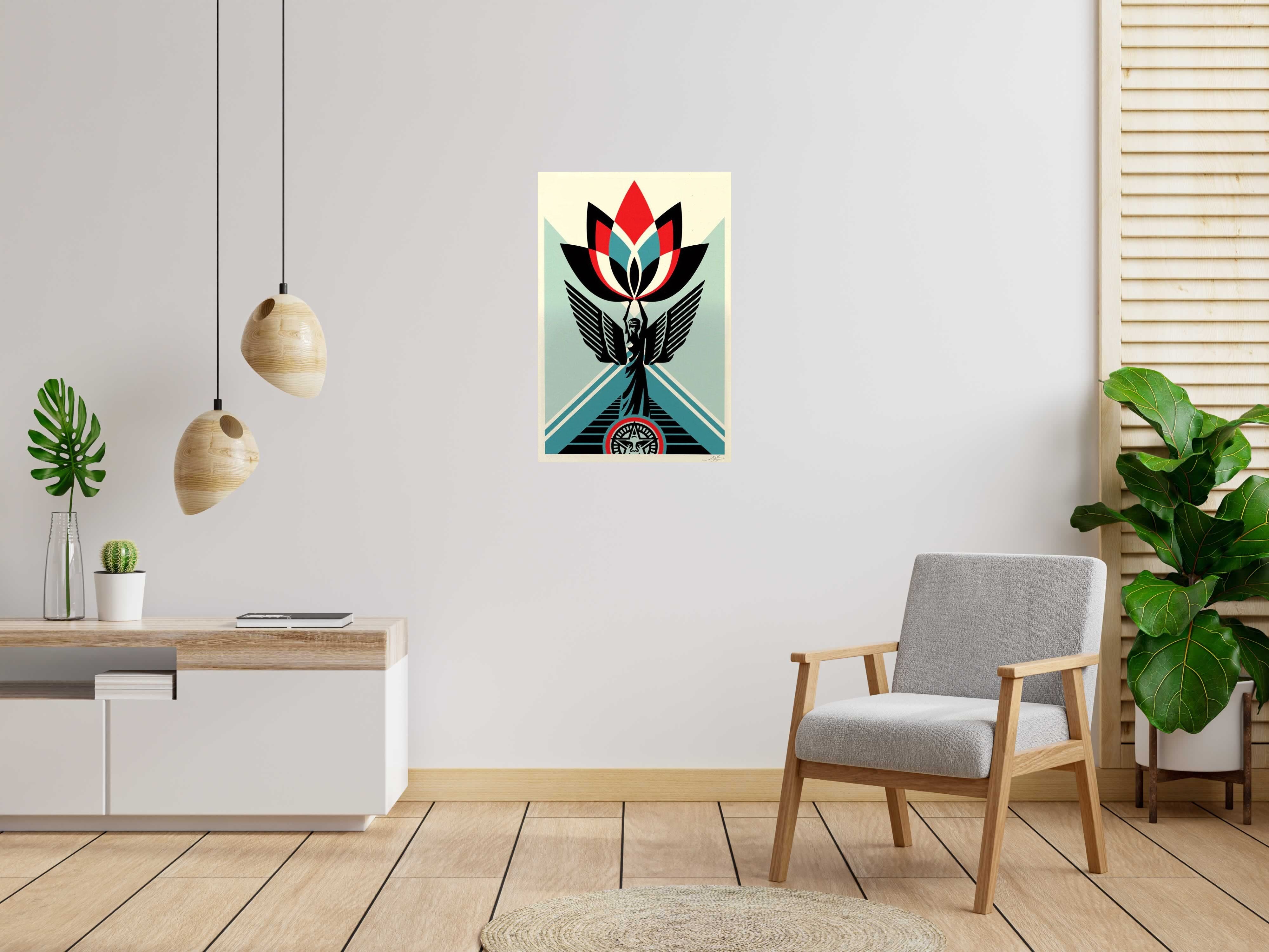 Lithographie Lotus Angel de OBEY : SHEPARD FAIREY dans un intérieur – 91 × 61 cm