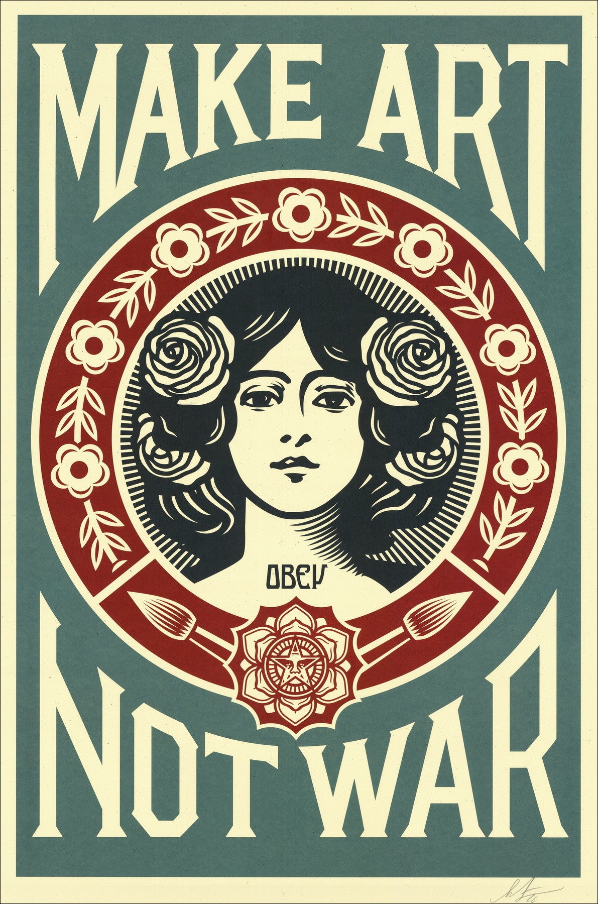 Lithographie street art moyen format bleu Make Art not War Bleu – OBEY : SHEPARD FAIREY – 92 × 61 cm