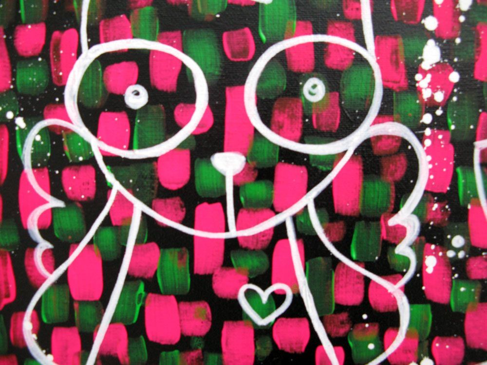 Tableau de LUSSY a pour titre  lussy cat green pink style graffiti, street pop art dim : LUSSYprix:150