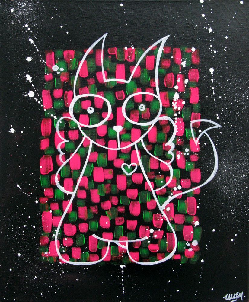 Tableau de LUSSY a pour titre  lussy cat green pink style graffiti, street pop art dim : LUSSYprix:150