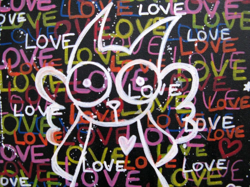 Tableau de LUSSY a pour titre  lussy cat love étoile style graffiti, street pop art dim : LUSSYprix:150