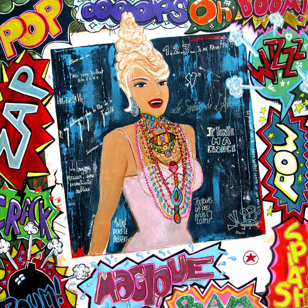 Tableau de CACOU a pour titre  Mademoiselle Pop style graphique dim : CACOUprix:850