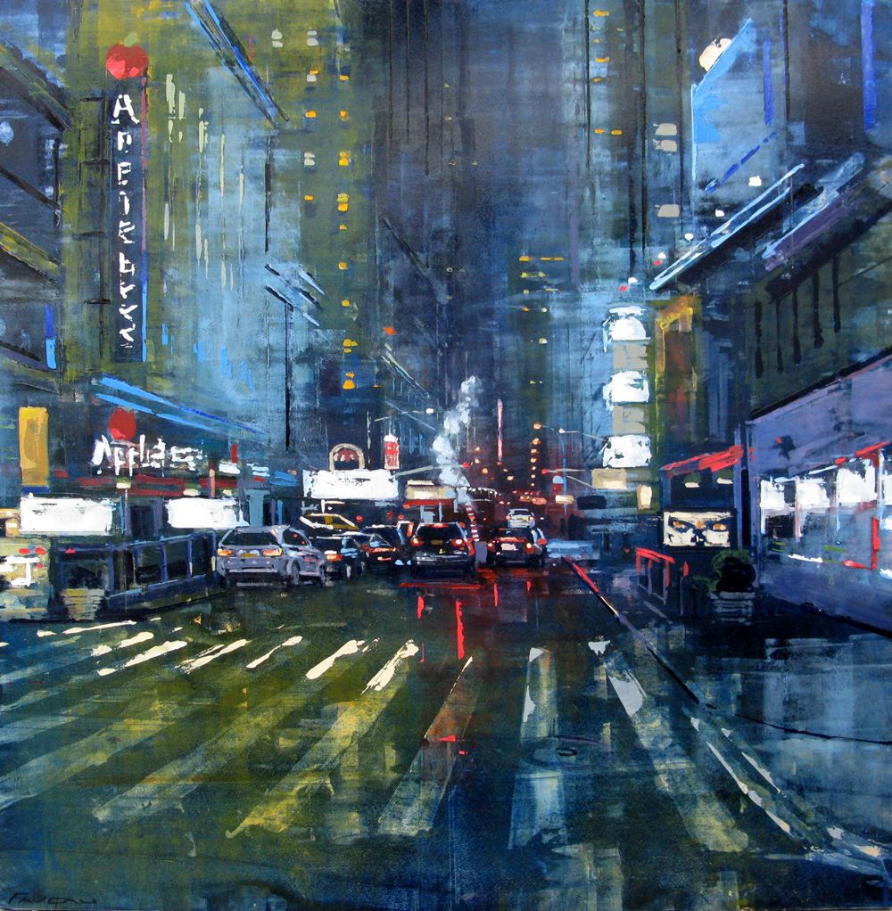 Tableau de ADRIEN FAVEAU a pour titre  Manhattan Blue night style figuratif, graphique dim : ADRIEN FAVEAUprix:2500