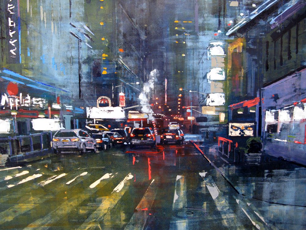 Tableau de ADRIEN FAVEAU a pour titre  Manhattan Blue night style figuratif, graphique dim : ADRIEN FAVEAUprix:2500