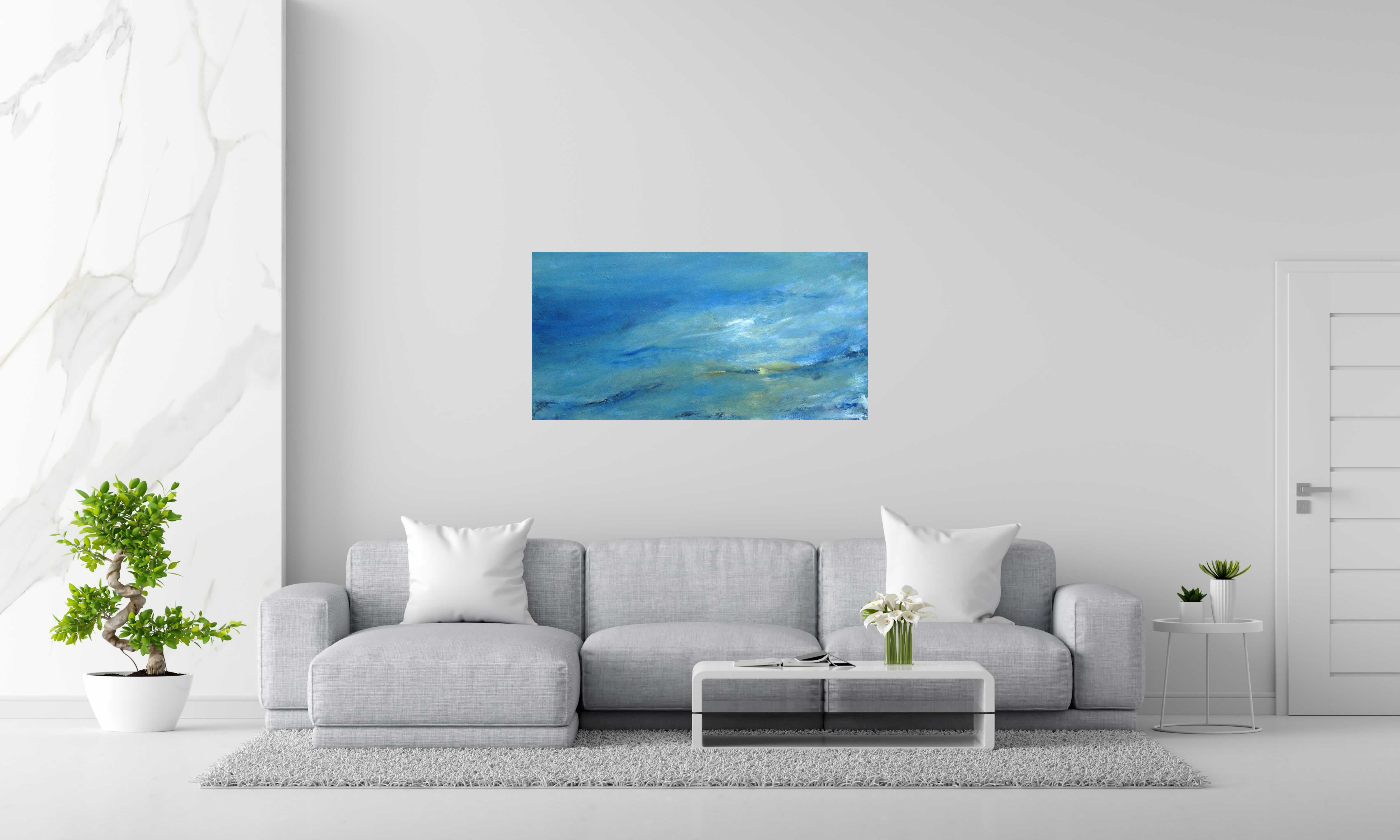 Tableau de PASCALE JACQUEMOND a pour titre  PAYSAGE BLEU style abstrait dim : PASCALE JACQUEMONDprix:800