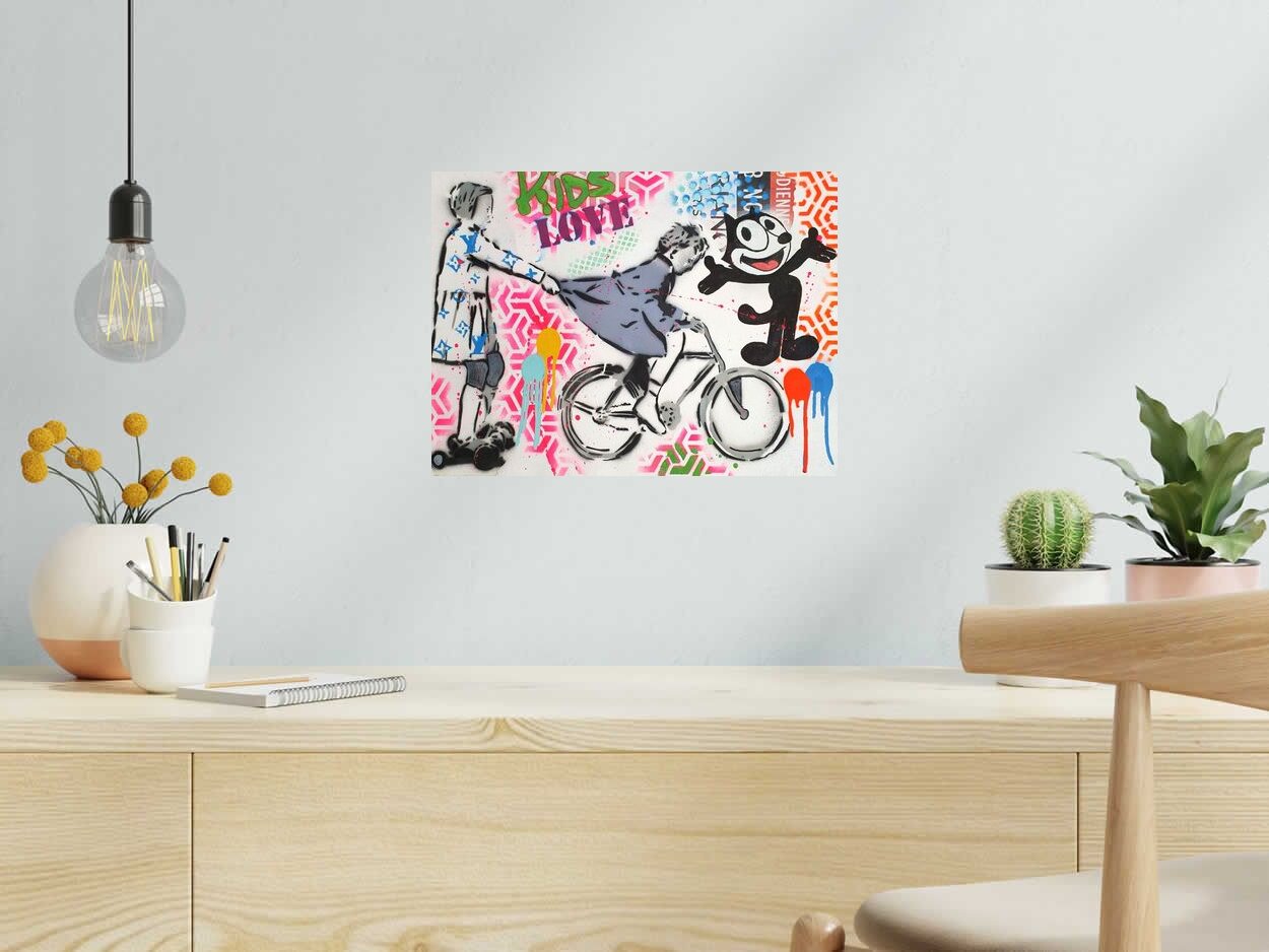 Editions d'art de SARA CHELOU a pour titre  KIDS LOVE style street pop art, street art dim : SARA CHELOUprix:70