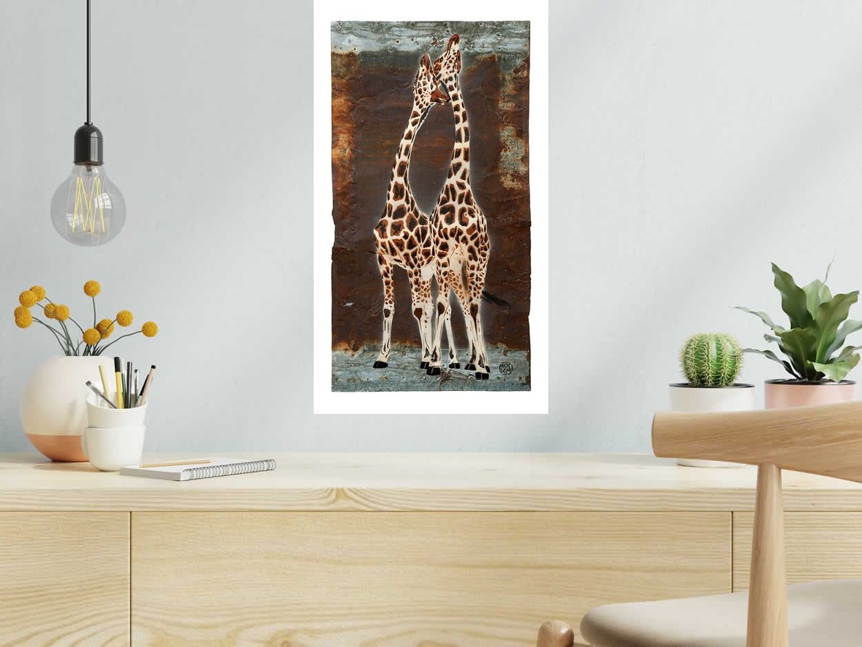 Editions d'art de MOSKO a pour titre  2 GIRAFES RECTO style street art  dim : MOSKOprix:75