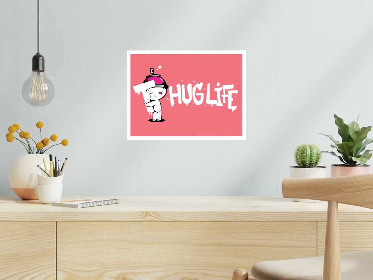 Editions d'art de JUAN SPRAY a pour titre  HUG LIFE PINK style street art, graphique dim : JUAN SPRAYprix:70