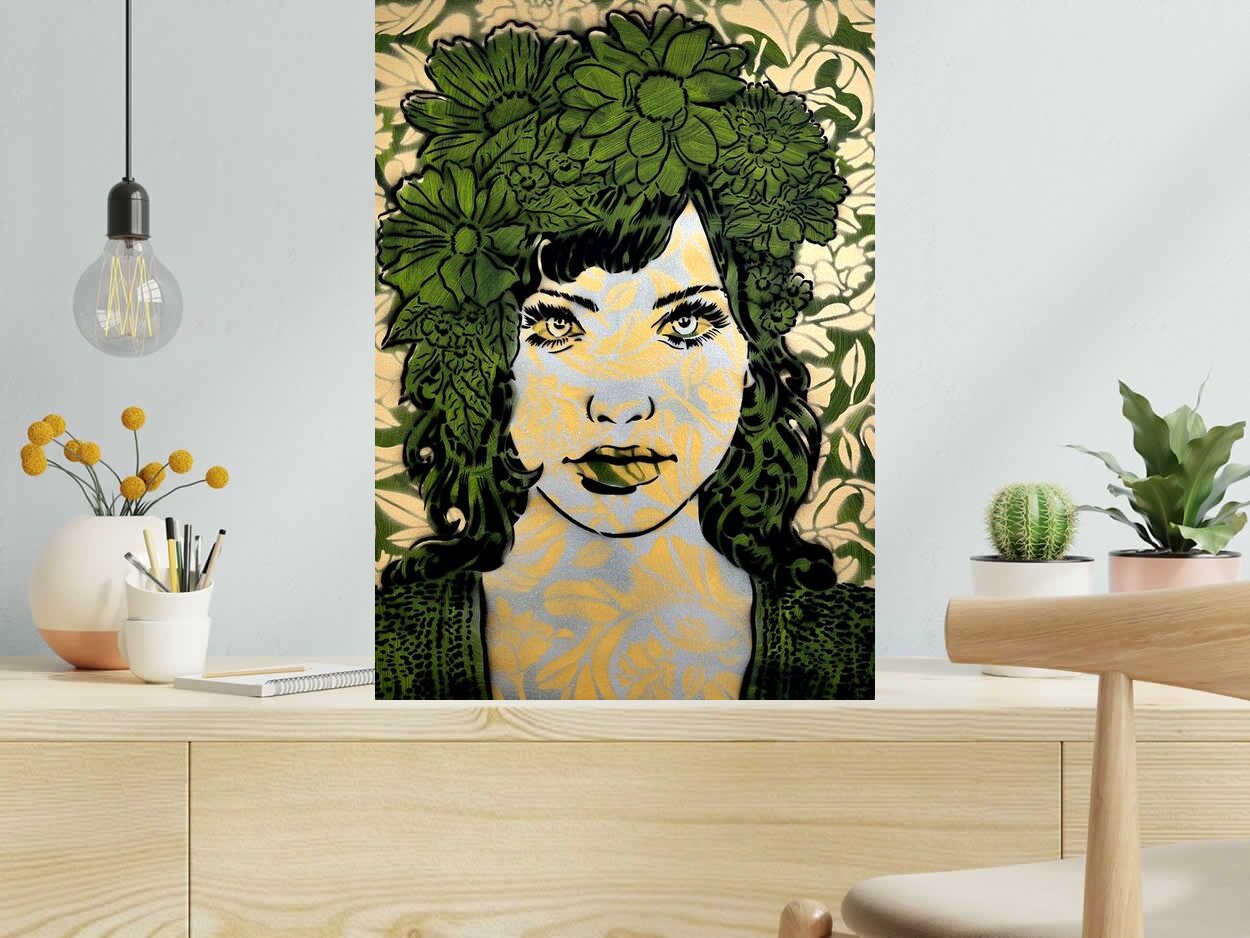 Tableau de CHUCK SPERRY a pour titre  GREEN EMPATHY style street art dim : CHUCK SPERRYprix:4000
