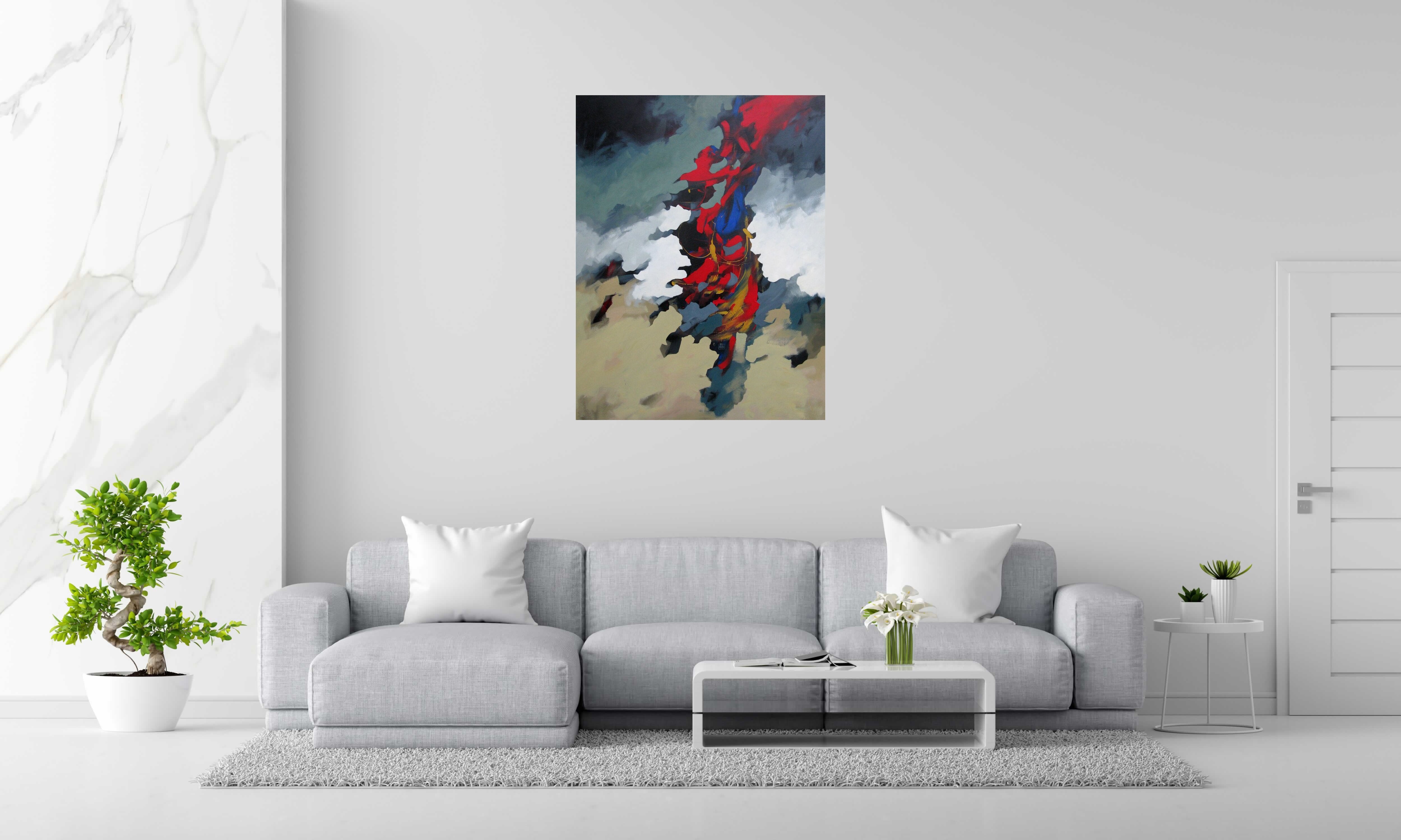 Tableau de BRUNEAU a pour titre  Le chapeau rouge de crétakano style abstrait dim : BRUNEAUprix:850