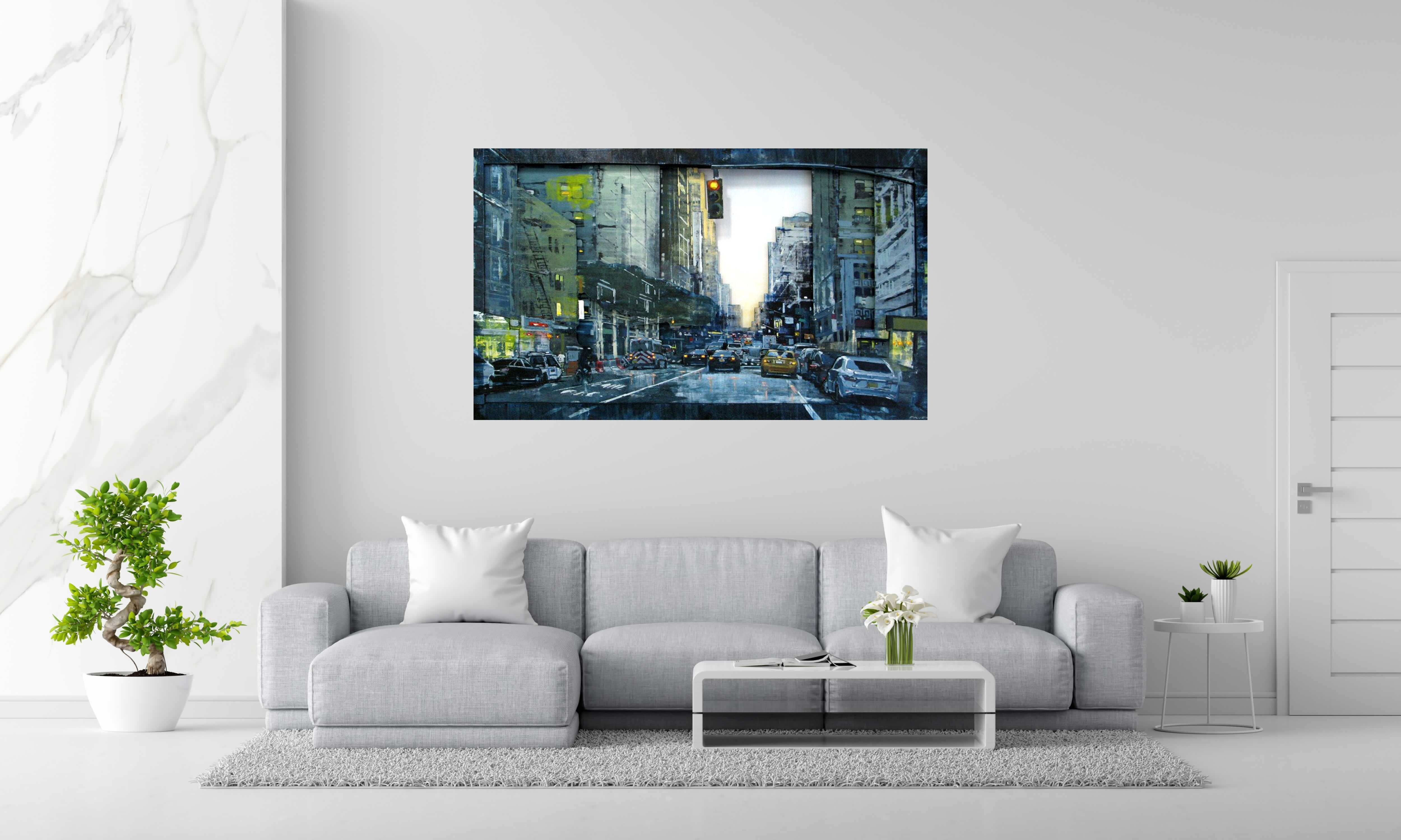 Tableau de ADRIEN FAVEAU a pour titre  7th AVENUE EVENING LIGHTS style figuratif, graphique dim : ADRIEN FAVEAUprix:5800