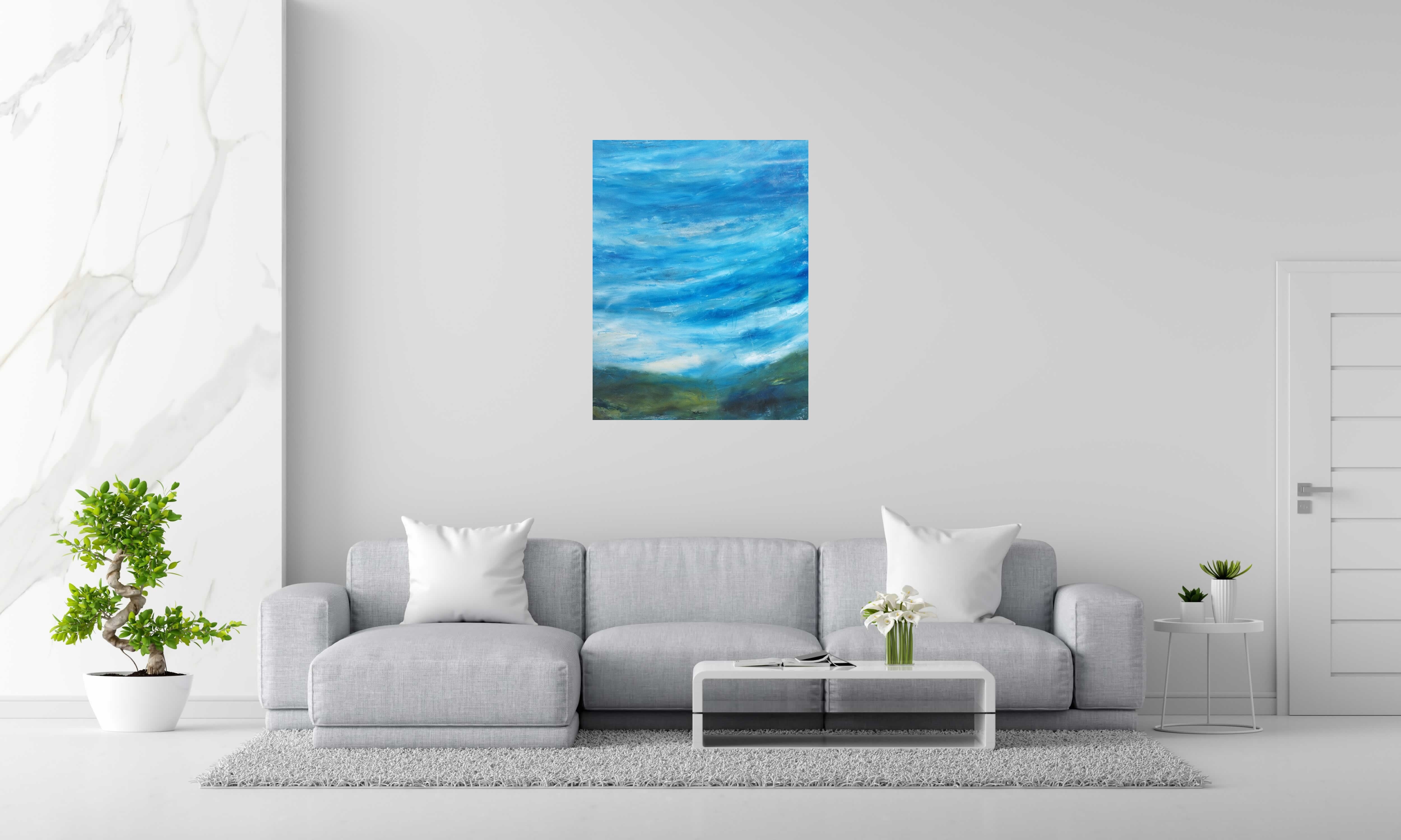 Tableau de PASCALE JACQUEMOND a pour titre  Terre bleue 2 style abstrait dim : PASCALE JACQUEMONDprix:750