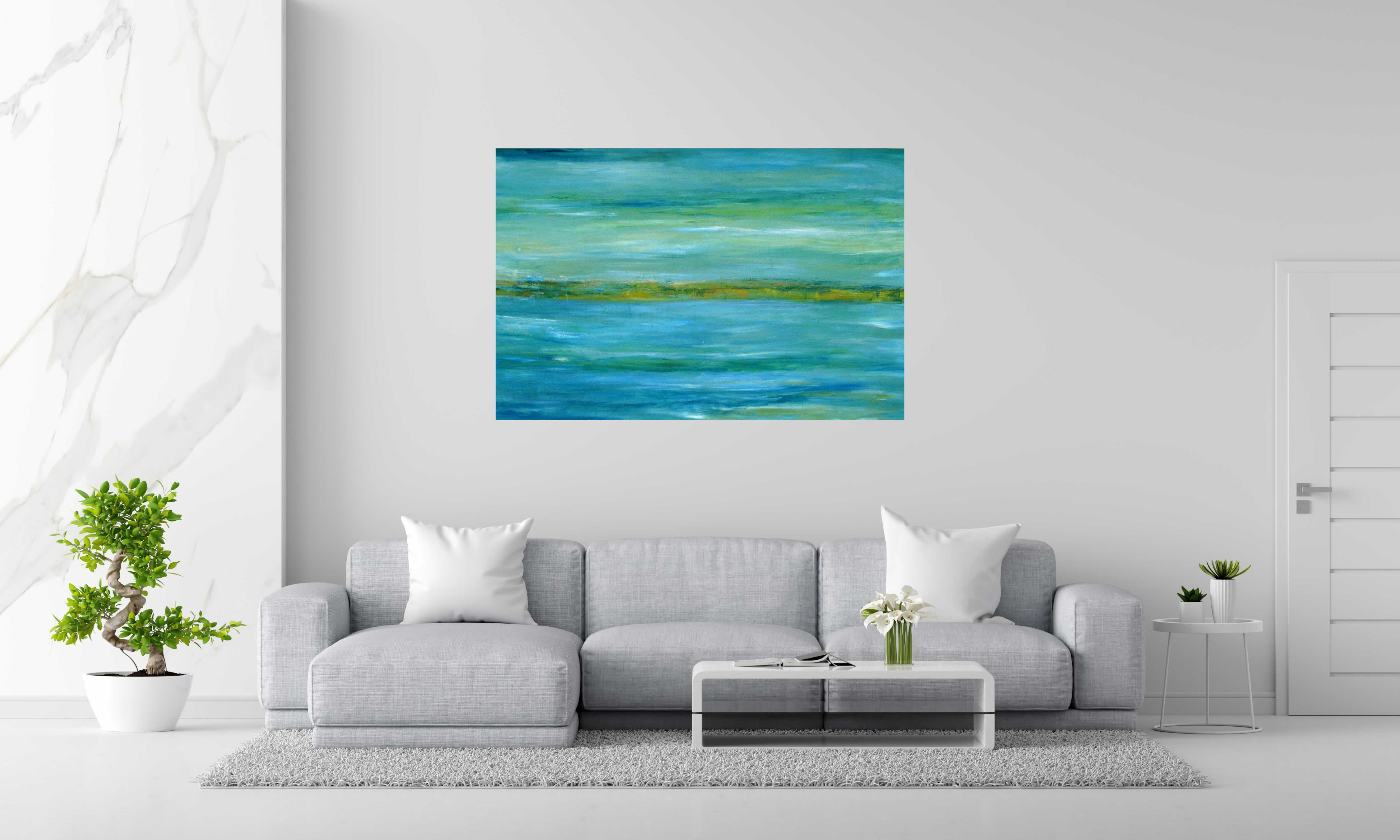 Tableau de PASCALE JACQUEMOND a pour titre  Aquatique style abstrait dim : PASCALE JACQUEMONDprix:1400