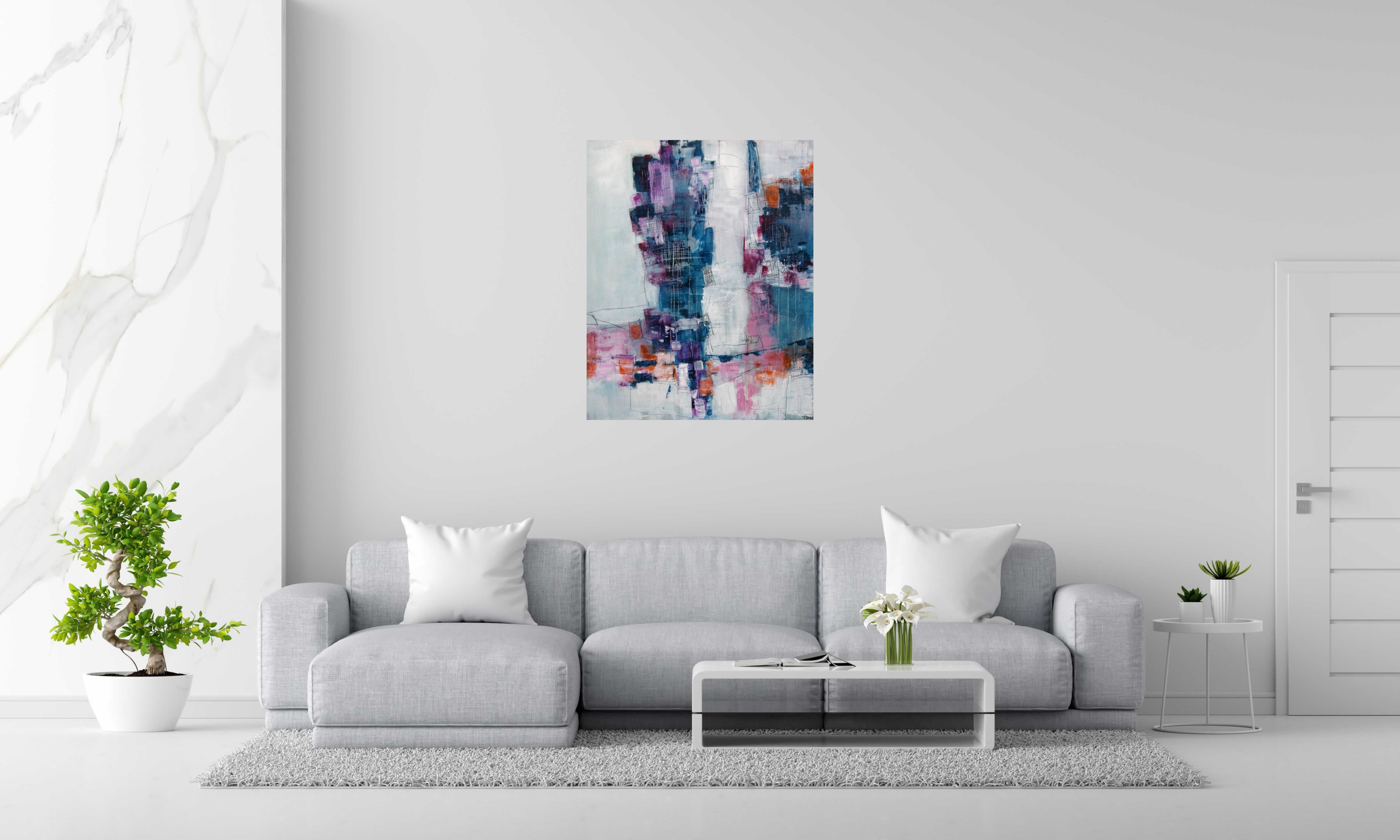 Tableau de TANIA CARRARA a pour titre  BLEU ET VIOLET style abstrait dim : TANIA CARRARAprix:850