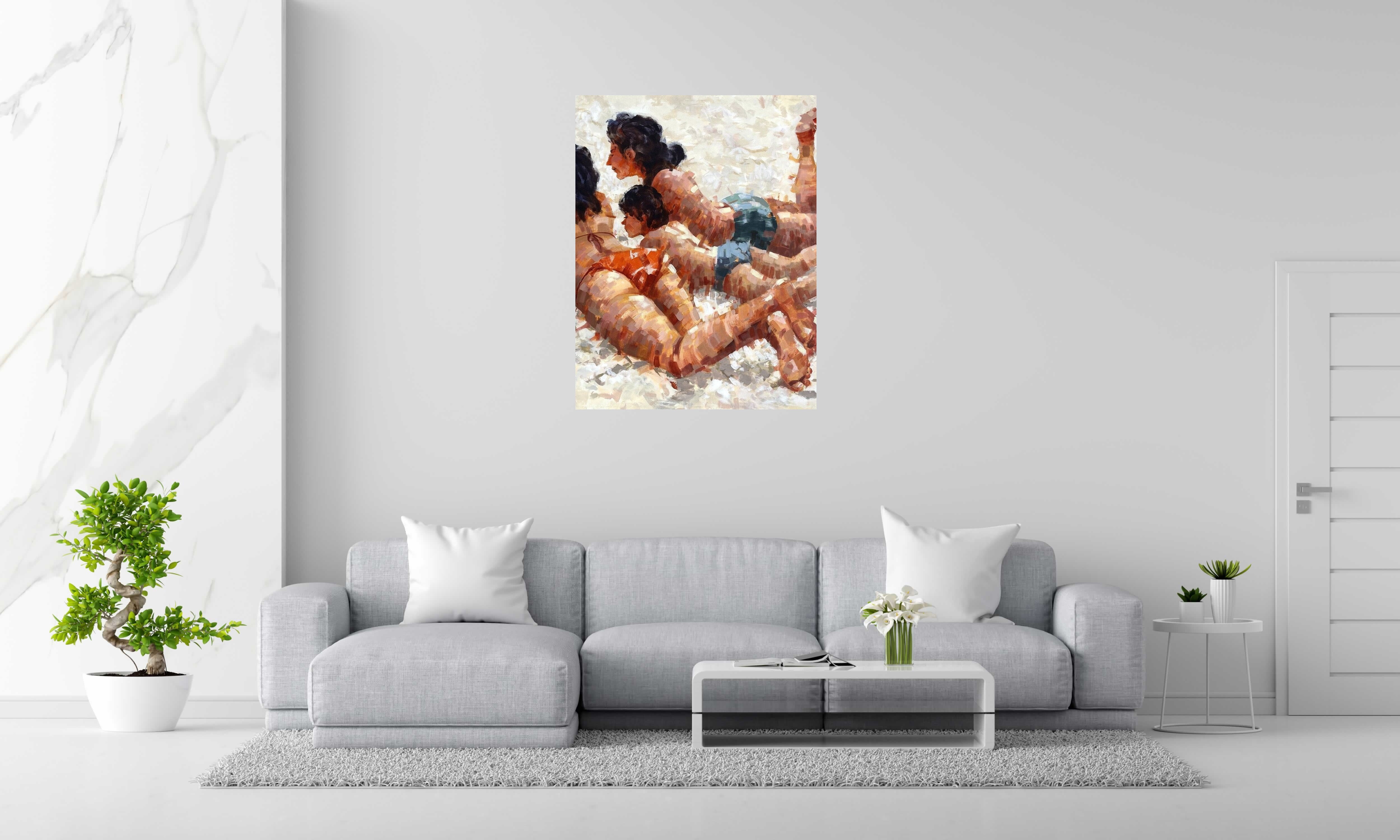Tableau de HEATON RUDYARD a pour titre  TRIO SUR LE SABLE style figuratif dim : HEATON RUDYARDprix:1500