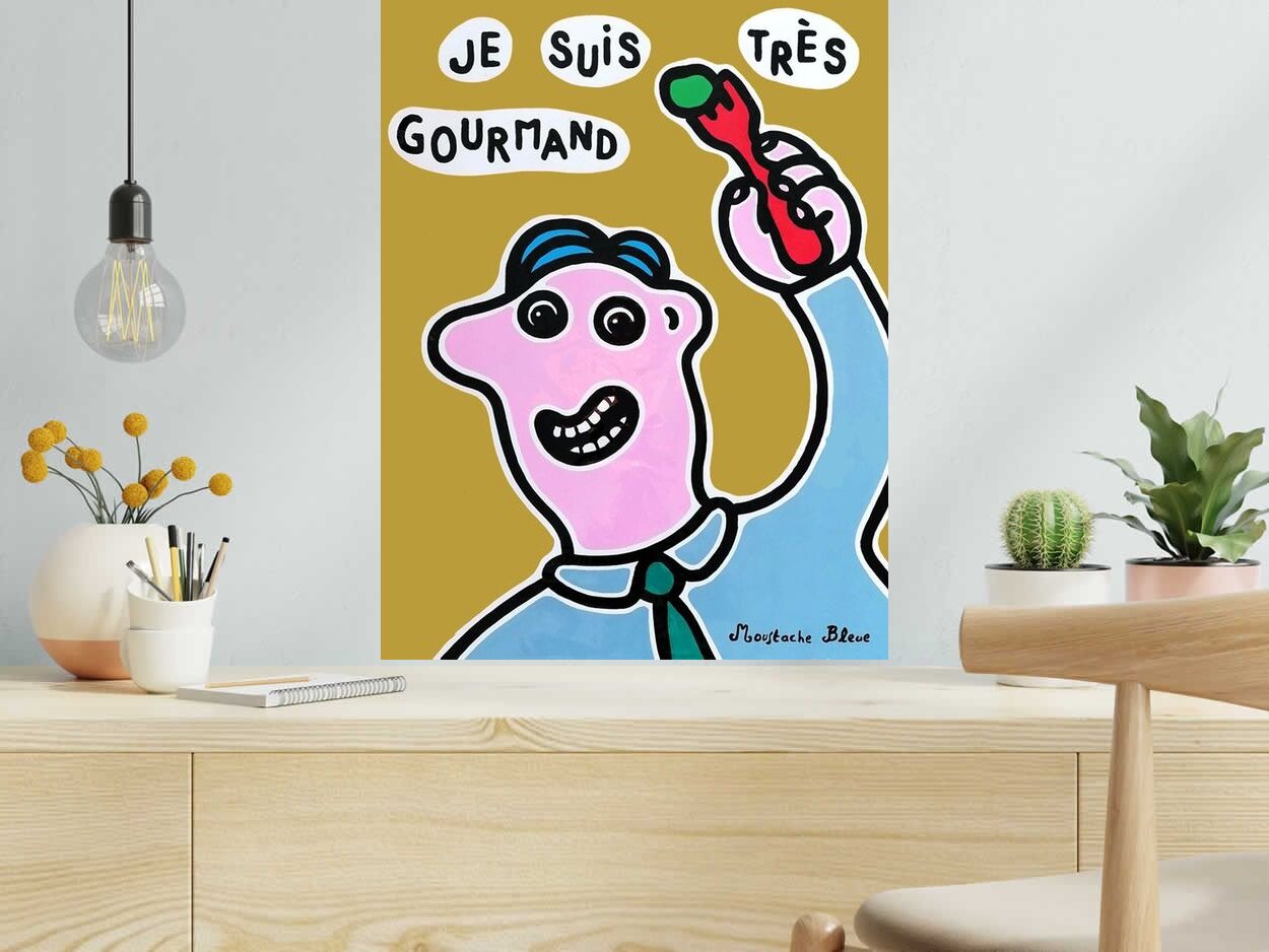 Dessin de MOUSTACHE BLEUE a pour titre  Je suis très gourmand style figuratif dim : MOUSTACHE BLEUEprix:120