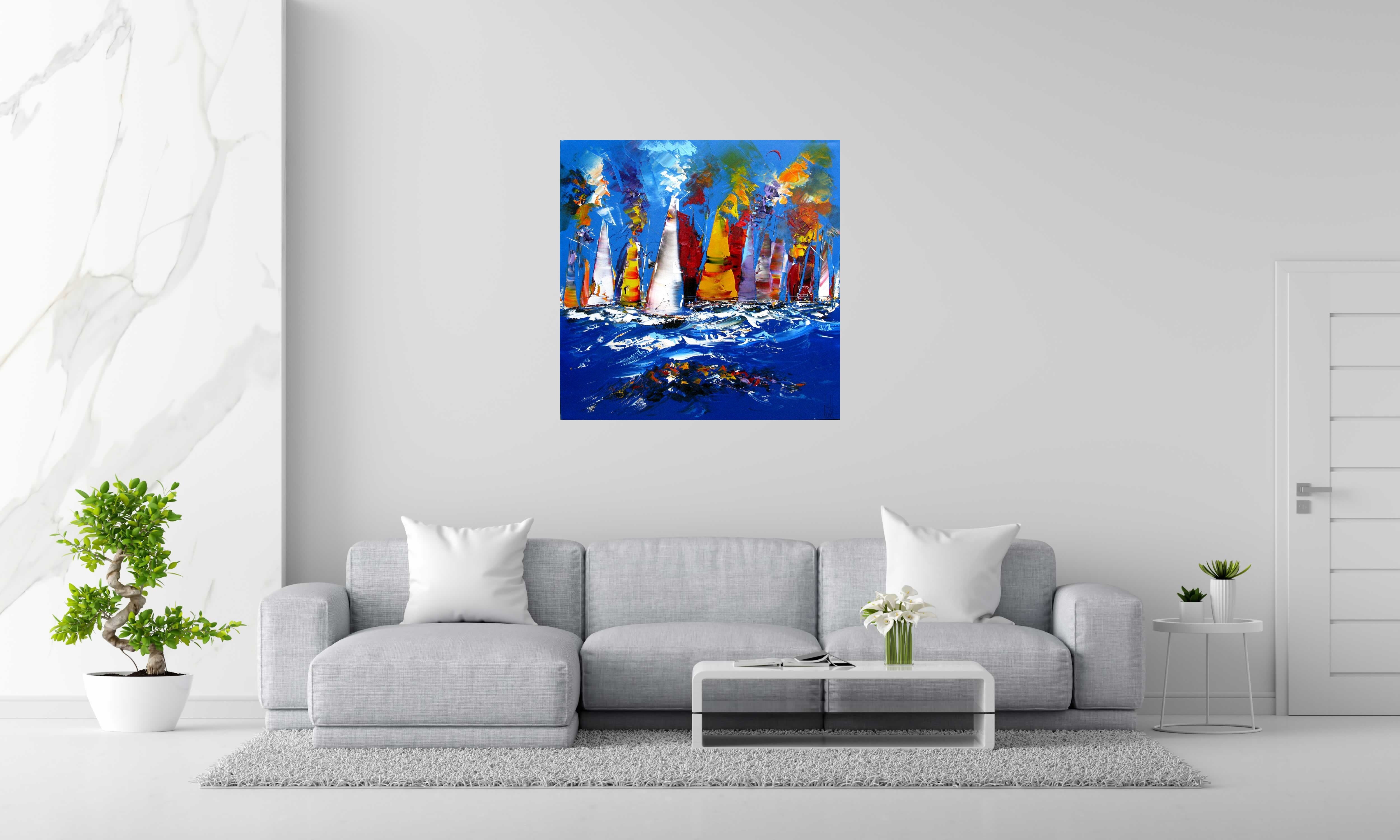 Tableau de F. BOUTET a pour titre  REGATE A LA TOMBE DE LA NUIT style abstrait dim : F. BOUTETprix:900