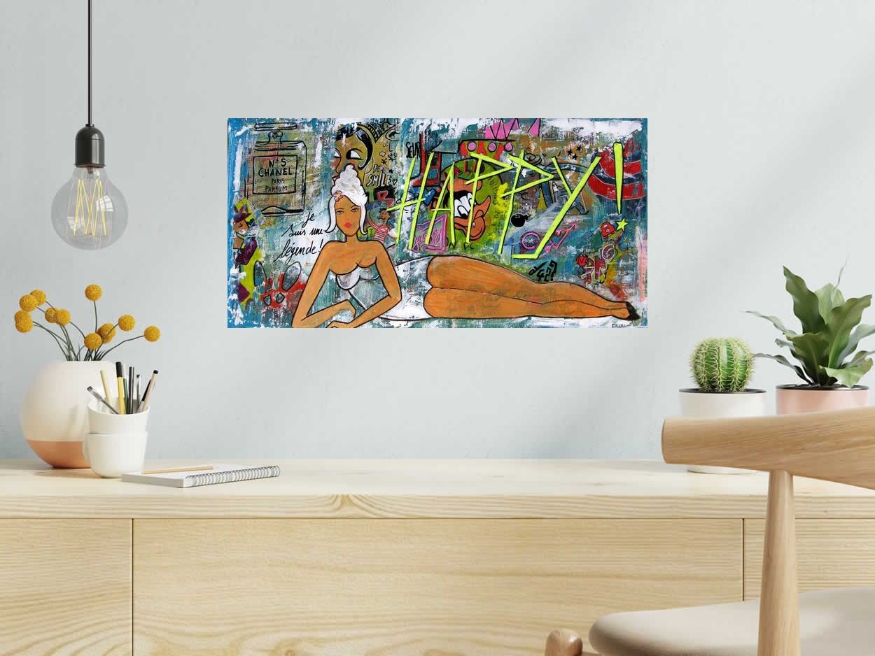 Tableau de CACOU a pour titre  HAPPY style graphique dim : CACOUprix:230
