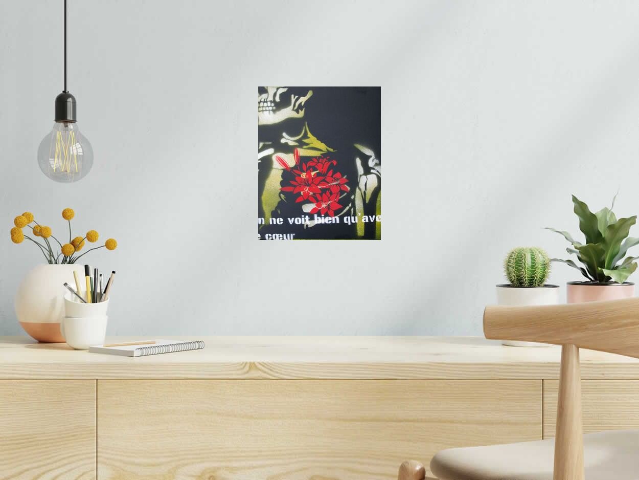 Tableau de KARO TRASS a pour titre  On ne voit bien qu'avec le coeur style street pop art, street art dim : KARO TRASSprix:150