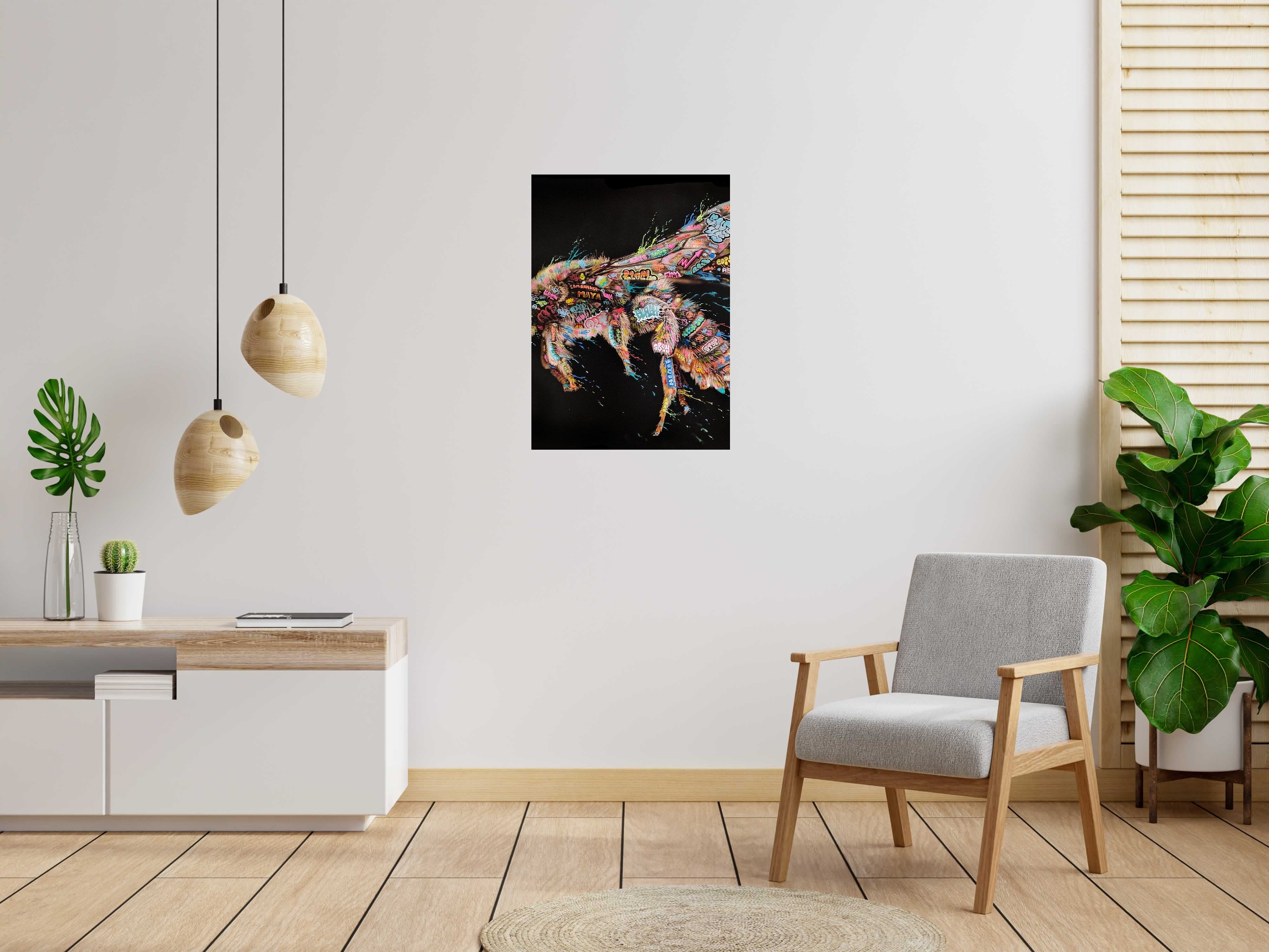 Tableau de BLACH a pour titre  Abeille style graffiti, street art dim : BLACHprix:550