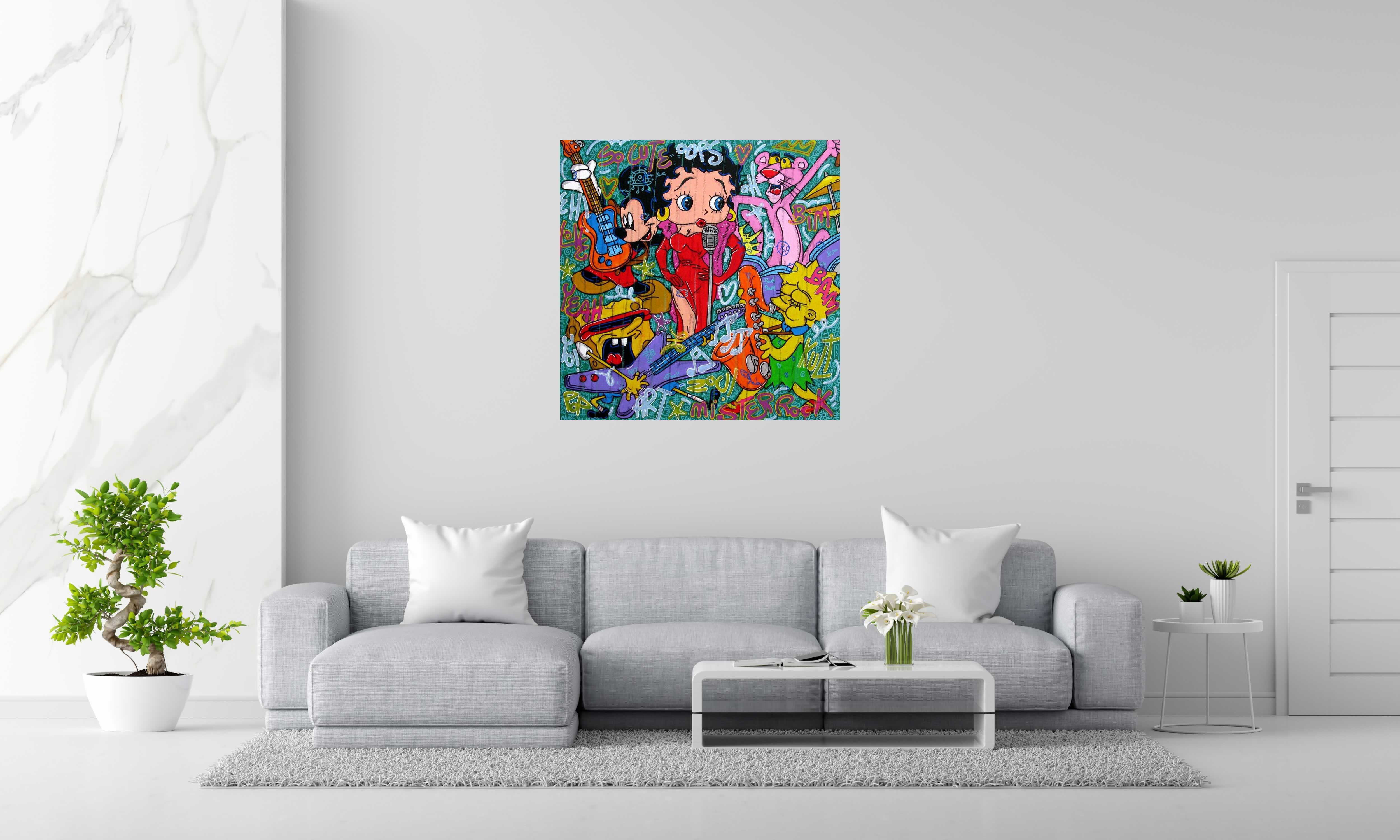 Tableau de RICO SAB a pour titre  BETTY ROCK GROUP style street pop art, street art dim : RICO SABprix:950