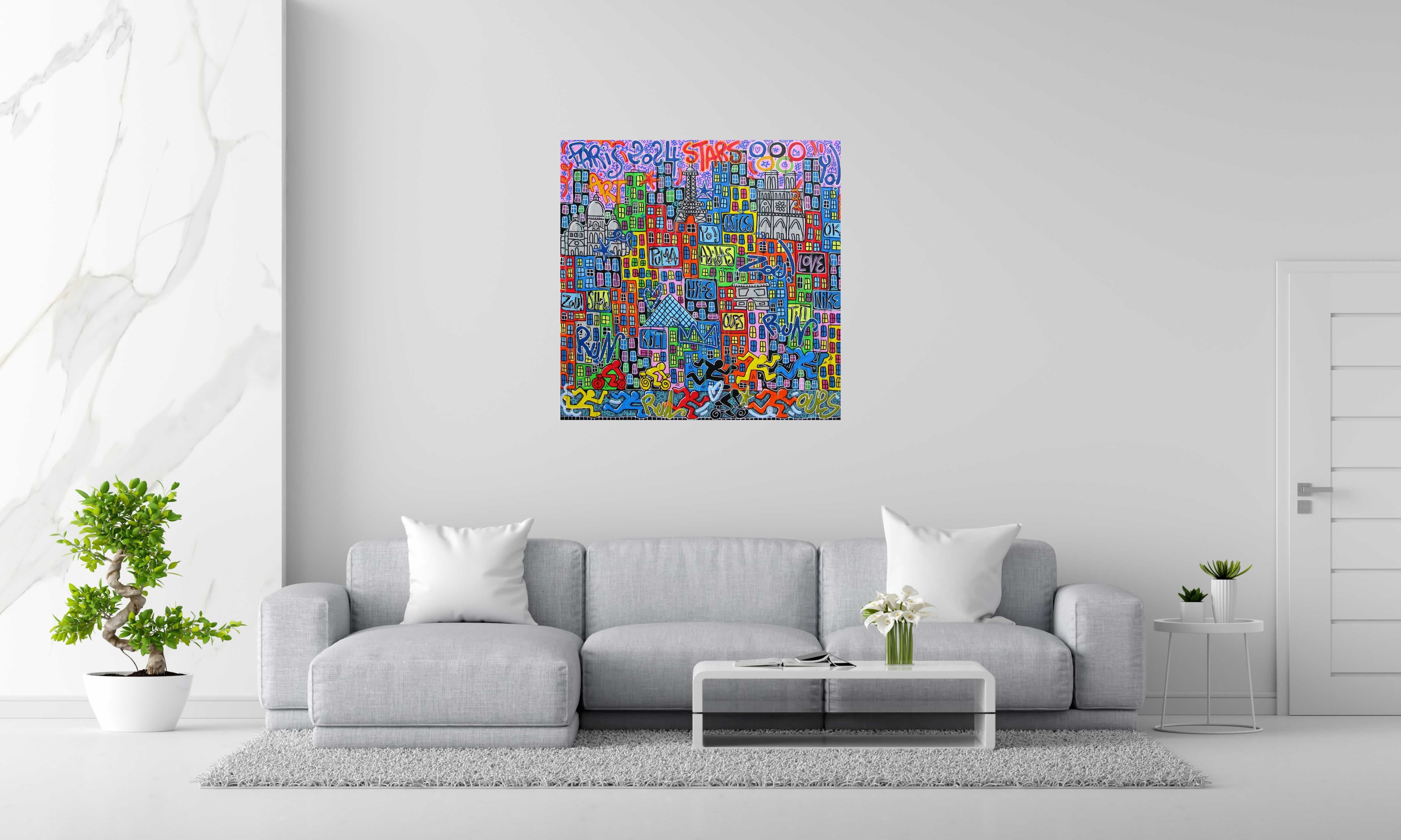 Tableau de RICO SAB a pour titre  RUN RUN RUN PARIS style street pop art, street art dim : RICO SABprix:950
