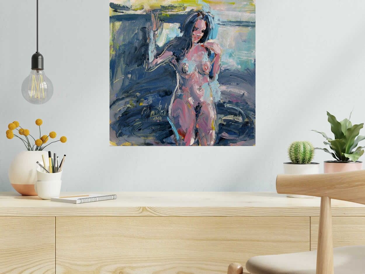 Tableau de OLENA SINIUHINA a pour titre  La fille au bord de l'eau style figuratif dim : OLENA SINIUHINAprix:290
