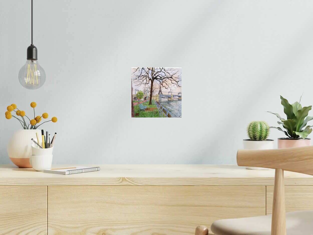 Tableau de JEONG MIN LEE a pour titre  Promenade bord de Seine style figuratif dim : JEONG MIN LEEprix:90