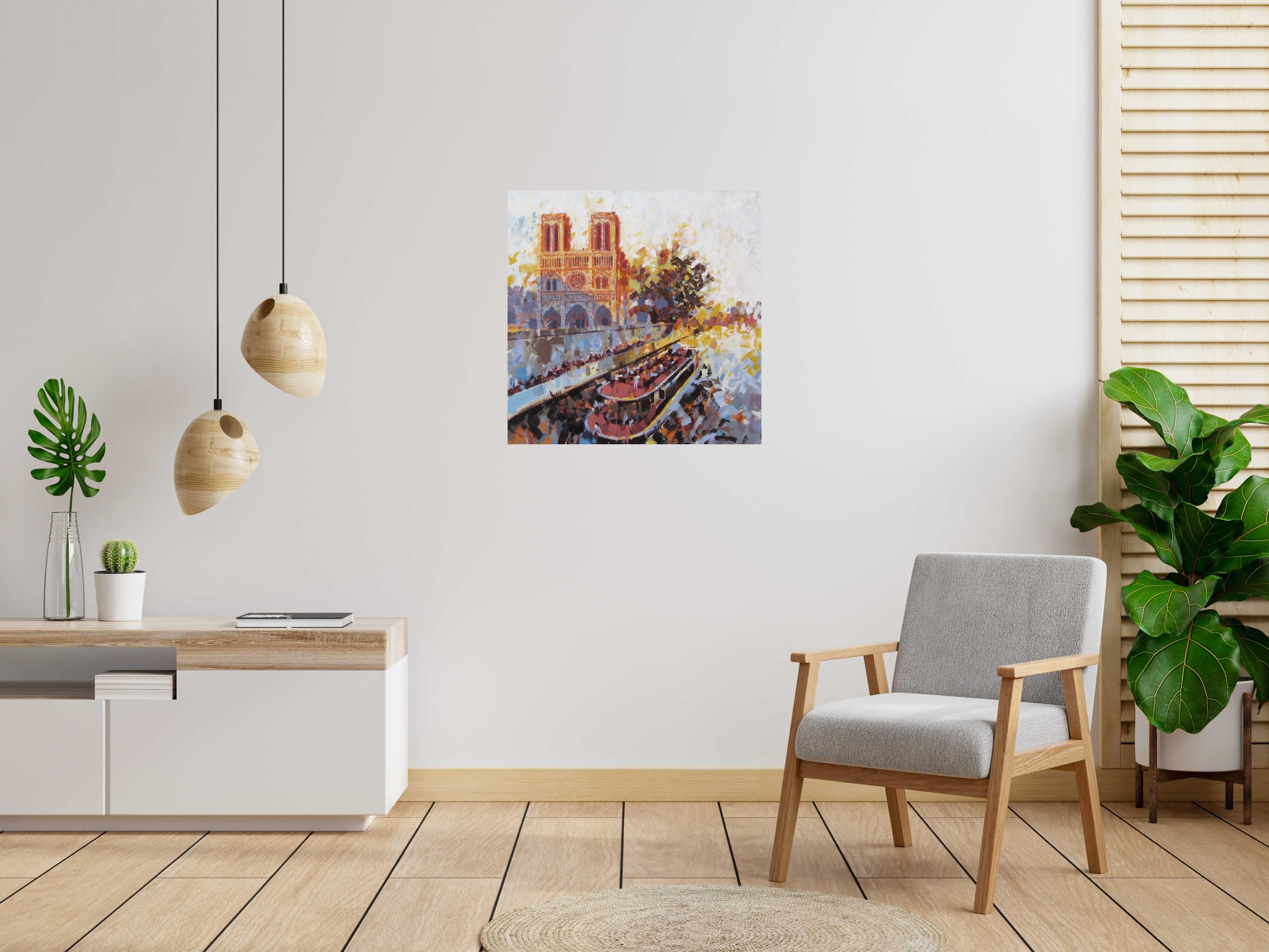 Tableau de HEATON RUDYARD a pour titre  Notre-Dame et bateau mouche style figuratif dim : HEATON RUDYARDprix:900