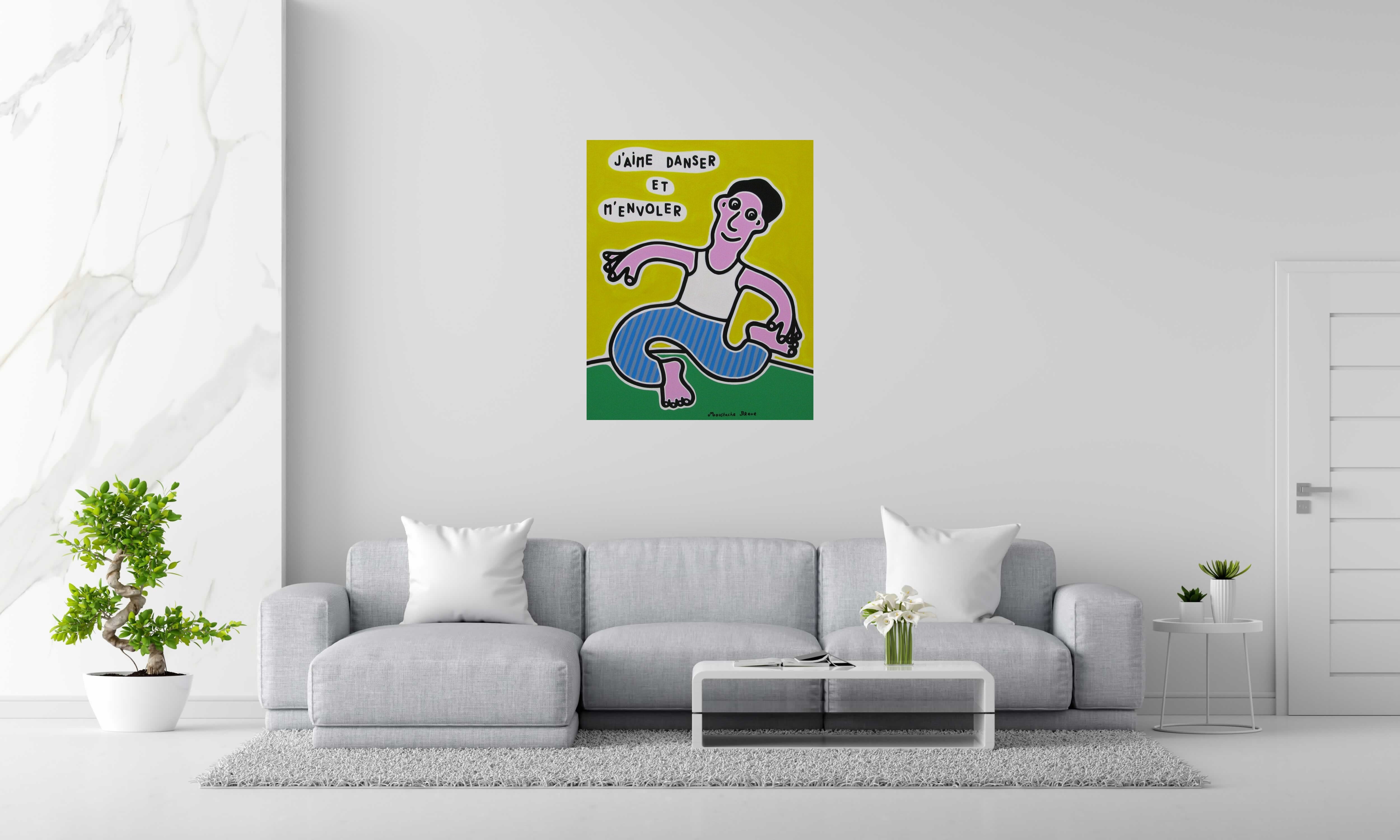 Tableau de MOUSTACHE BLEUE a pour titre  J'aime danser et m'envoler style figuratif dim : MOUSTACHE BLEUEprix:850