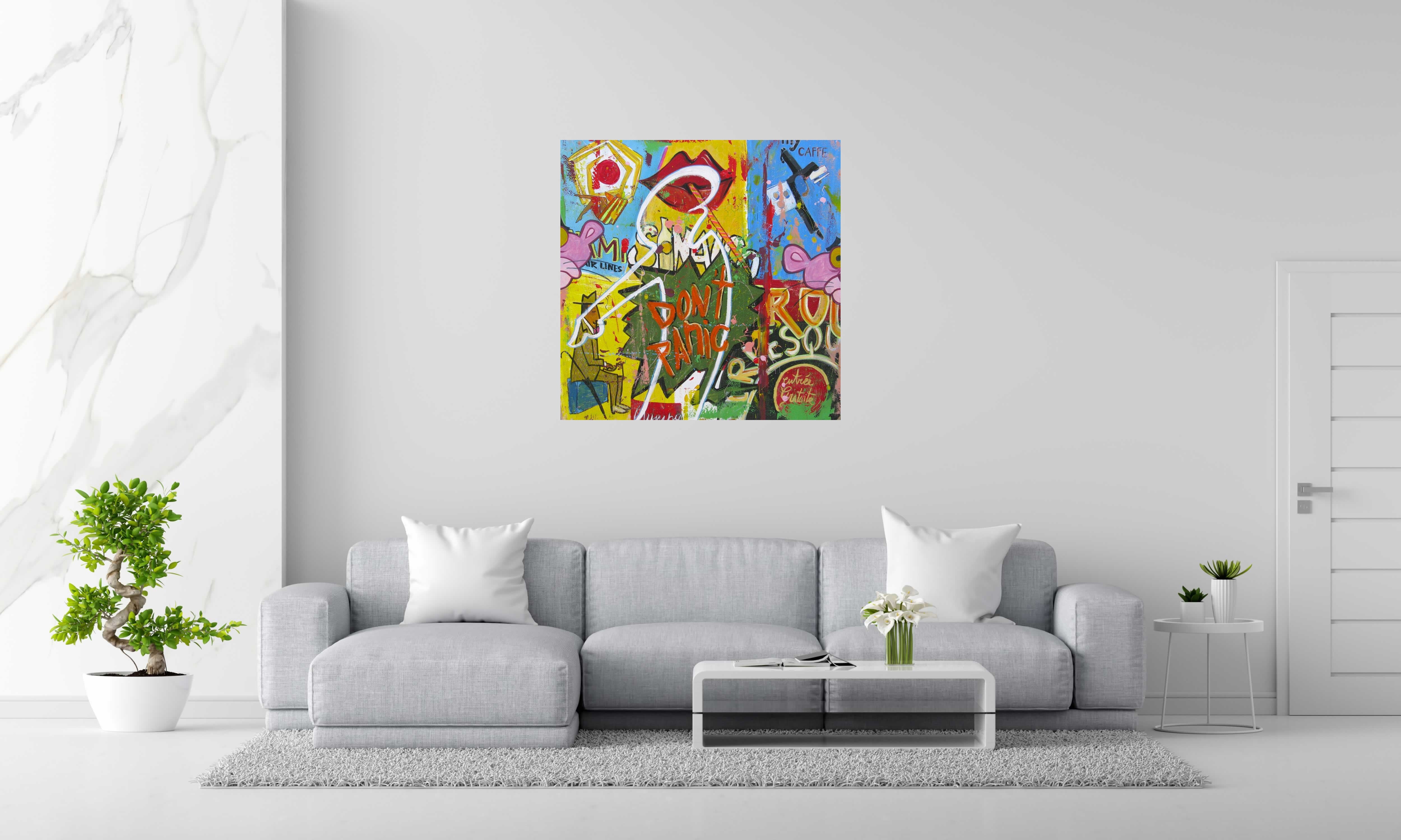 Tableau de CACOU a pour titre  DON'T PANIC style graphique dim : CACOUprix:850