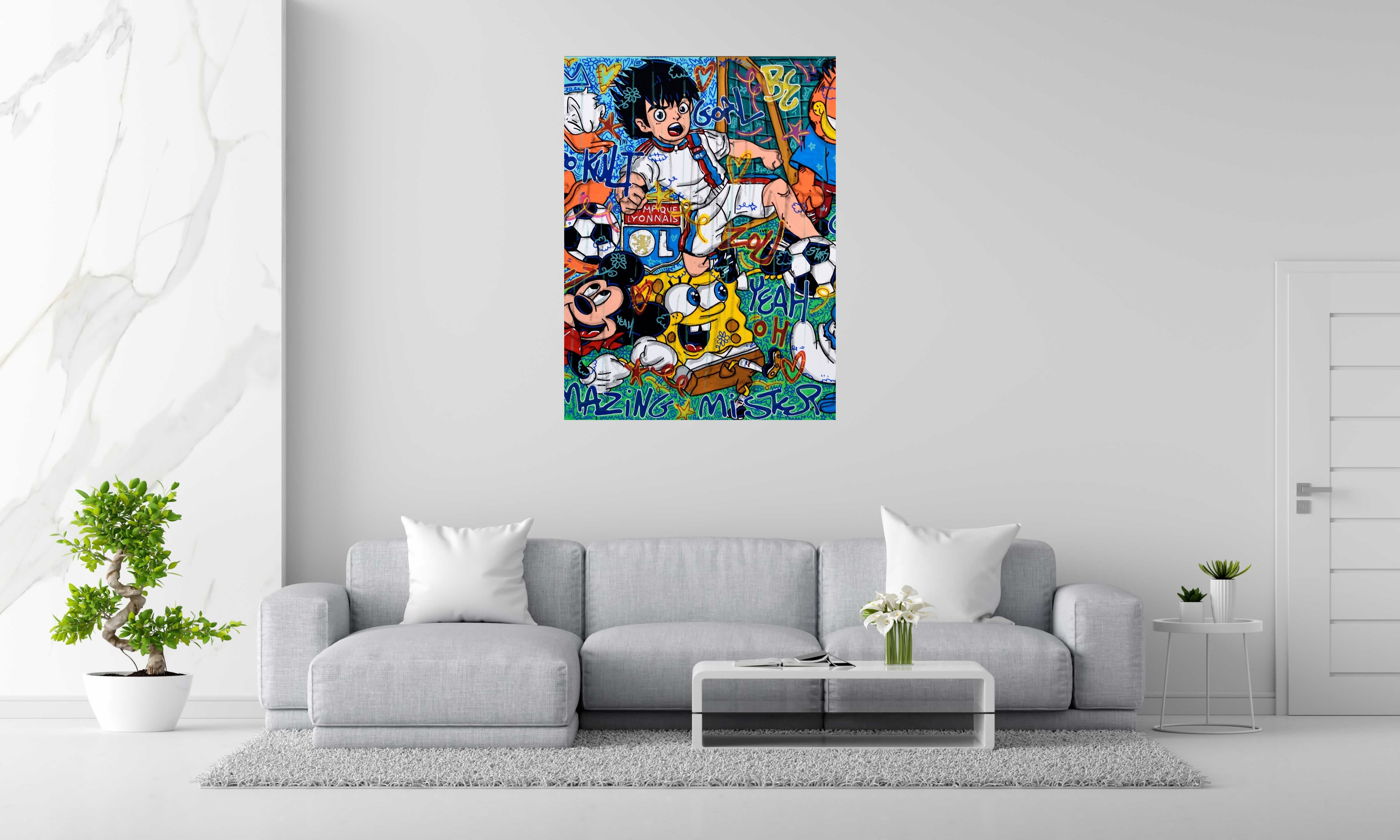 Tableau de RICO SAB a pour titre  OL Yeah... So foot style street pop art, street art dim : RICO SABprix:1150