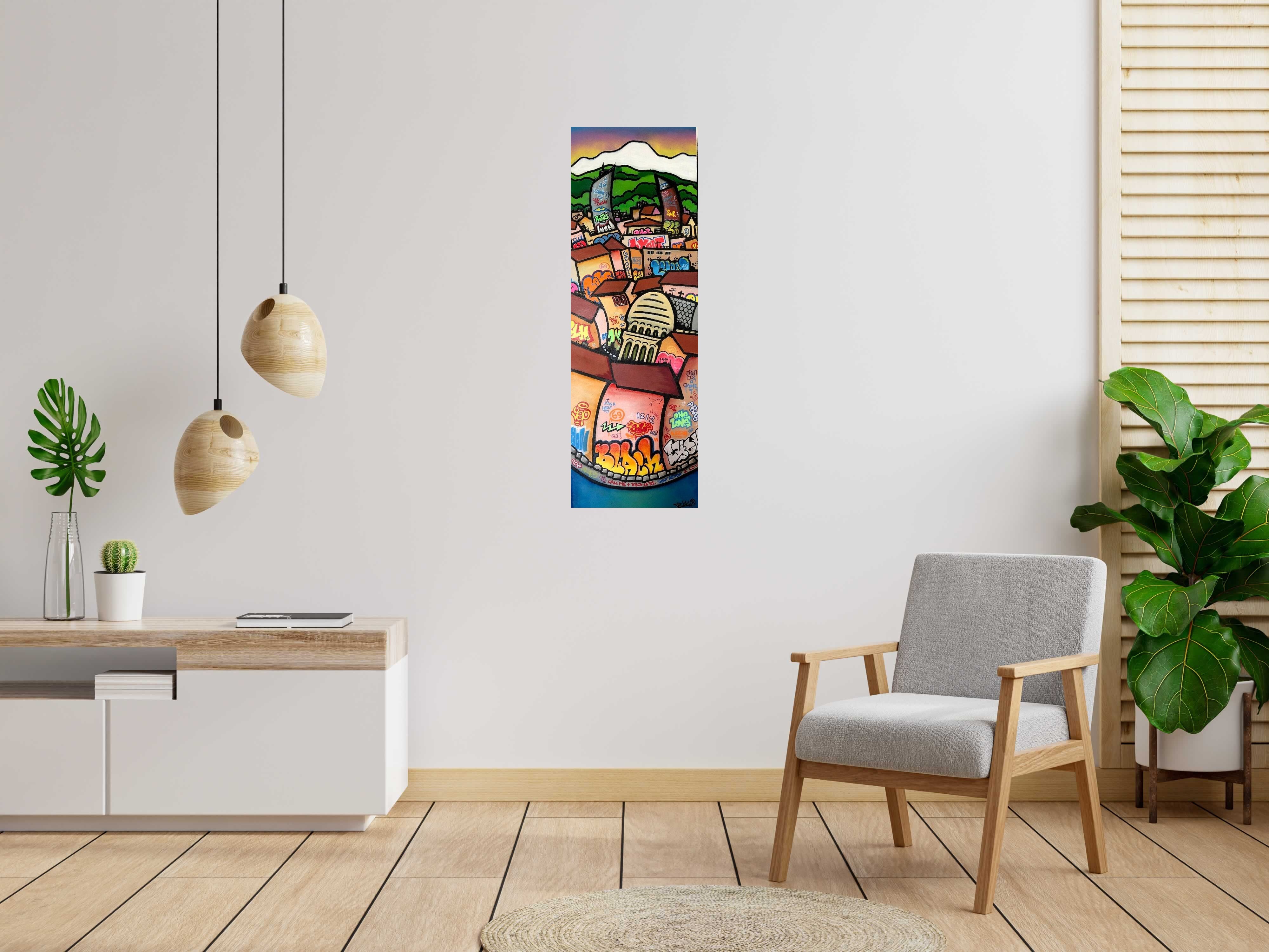 Tableau de BLACH a pour titre  URC Mont bien Blanc style graffiti, street art dim : BLACHprix:600