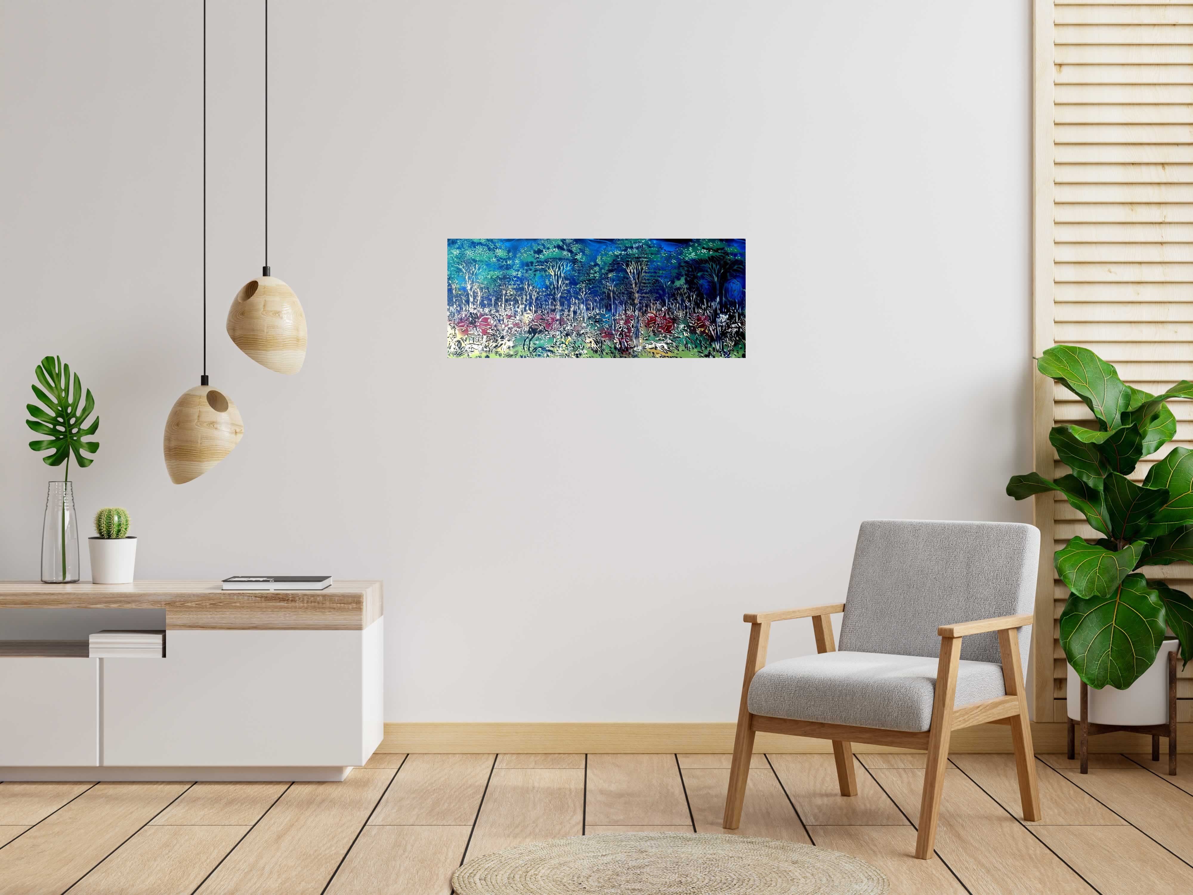 Tableau de ARTISTE OUVRIER a pour titre  CHASSE DE NUIT style figuratif dim : ARTISTE OUVRIERprix:2000