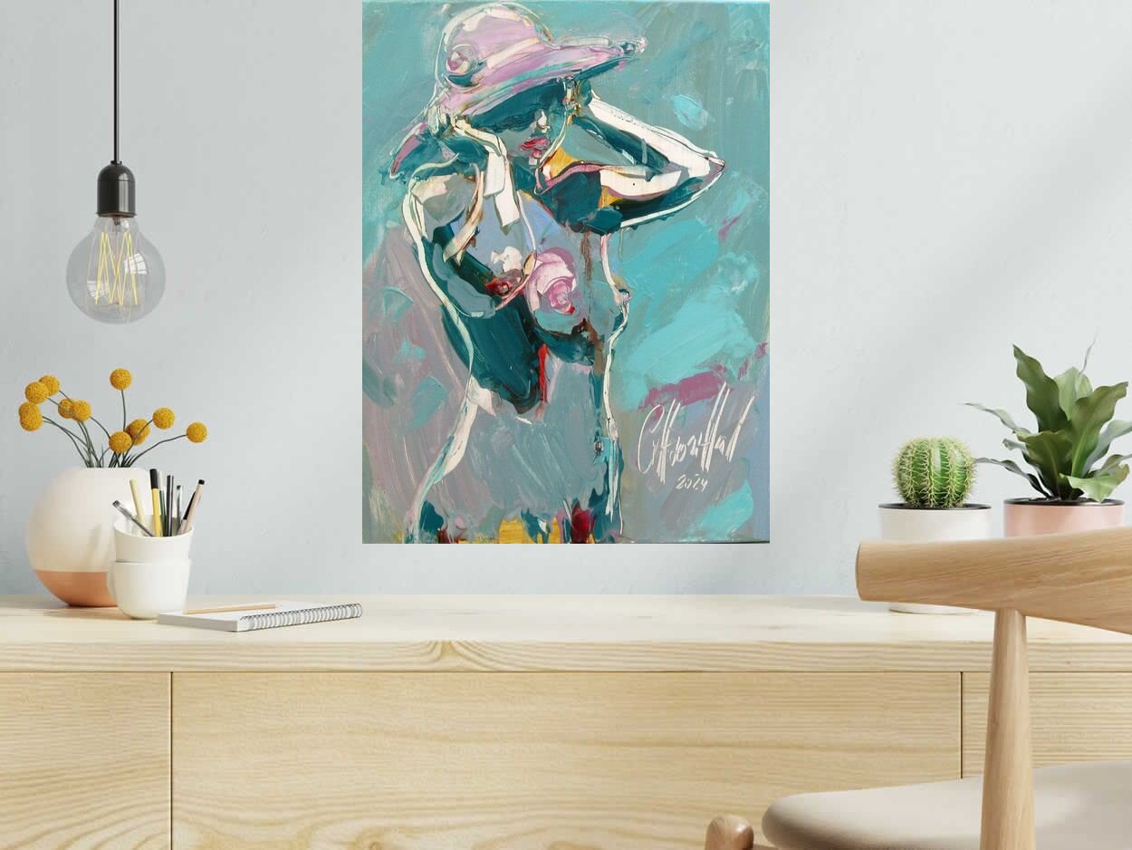 Tableau de OLENA SINIUHINA a pour titre  Un petit chapeau style figuratif dim : OLENA SINIUHINAprix:300