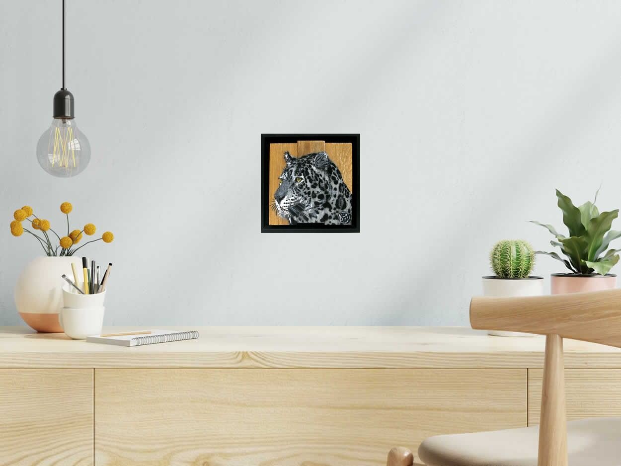Tableau de MOSKO a pour titre  PROFIL LEOPARD GRIS style figuratif dim : MOSKOprix:420