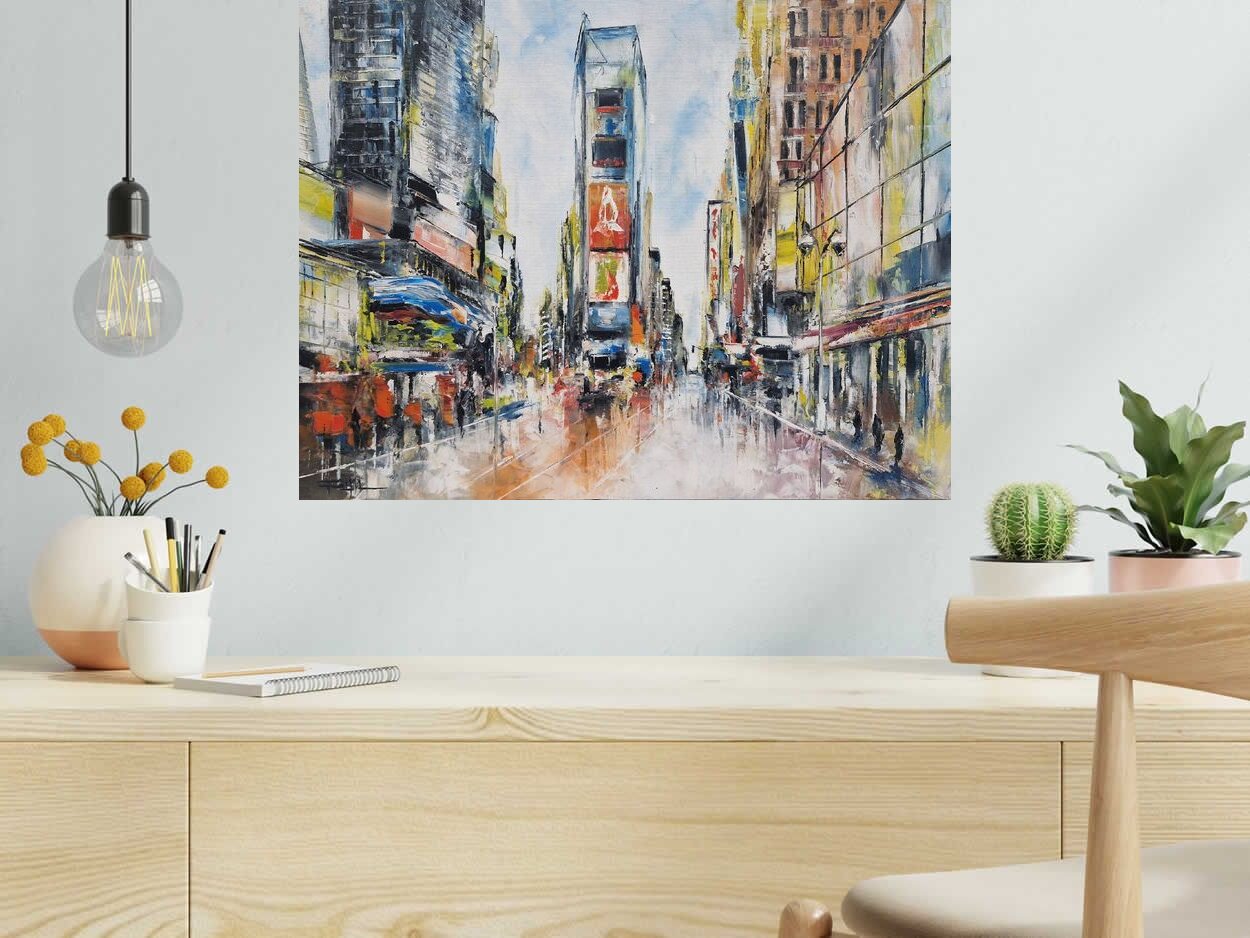 Tableau de PHIL a pour titre  Sunday at Times Square style figuratif dim : PHILprix:350