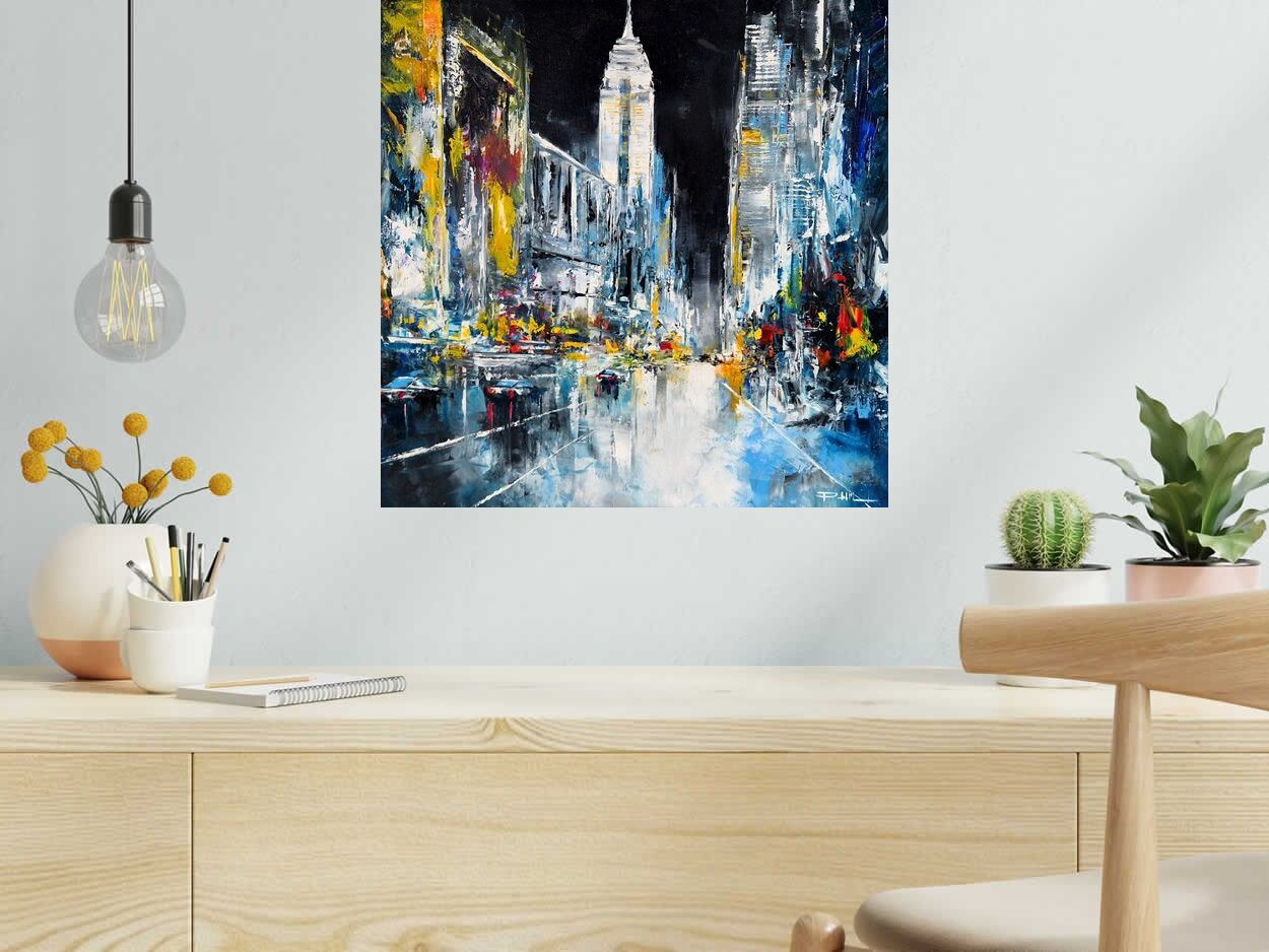 Tableau de PHIL a pour titre  Empire, NY Night style figuratif dim : PHILprix:300