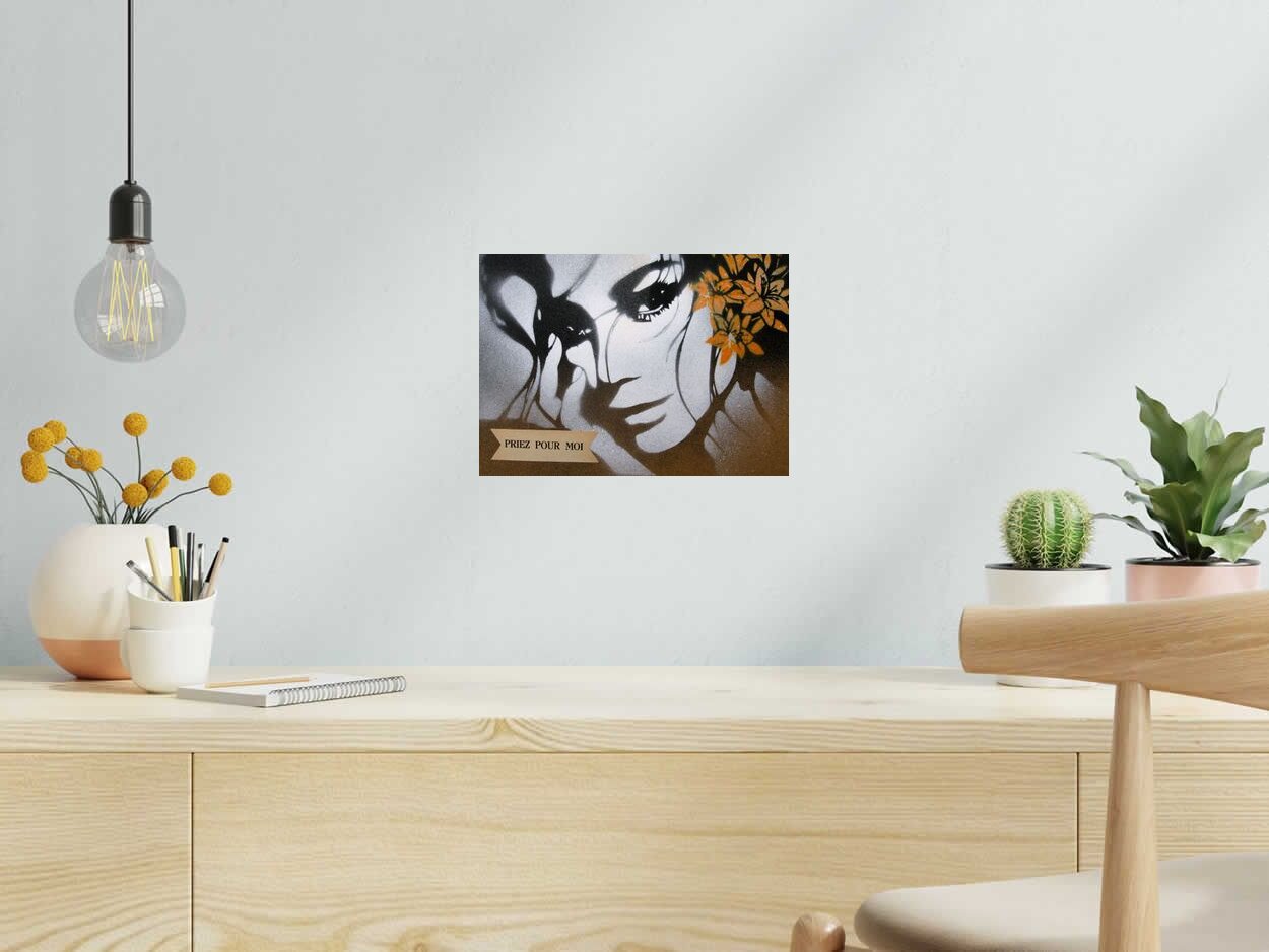 Tableau de KARO TRASS a pour titre  Priez pour moi style street pop art, street art dim : KARO TRASSprix:90