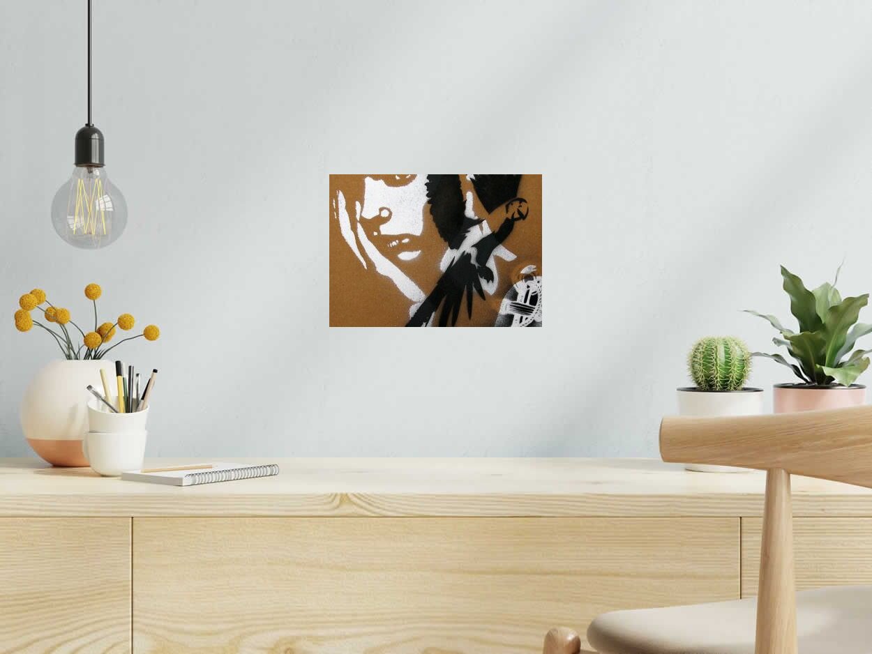 Tableau de KARO TRASS a pour titre  Lucie et son perroquet style street pop art, street art dim : KARO TRASSprix:90