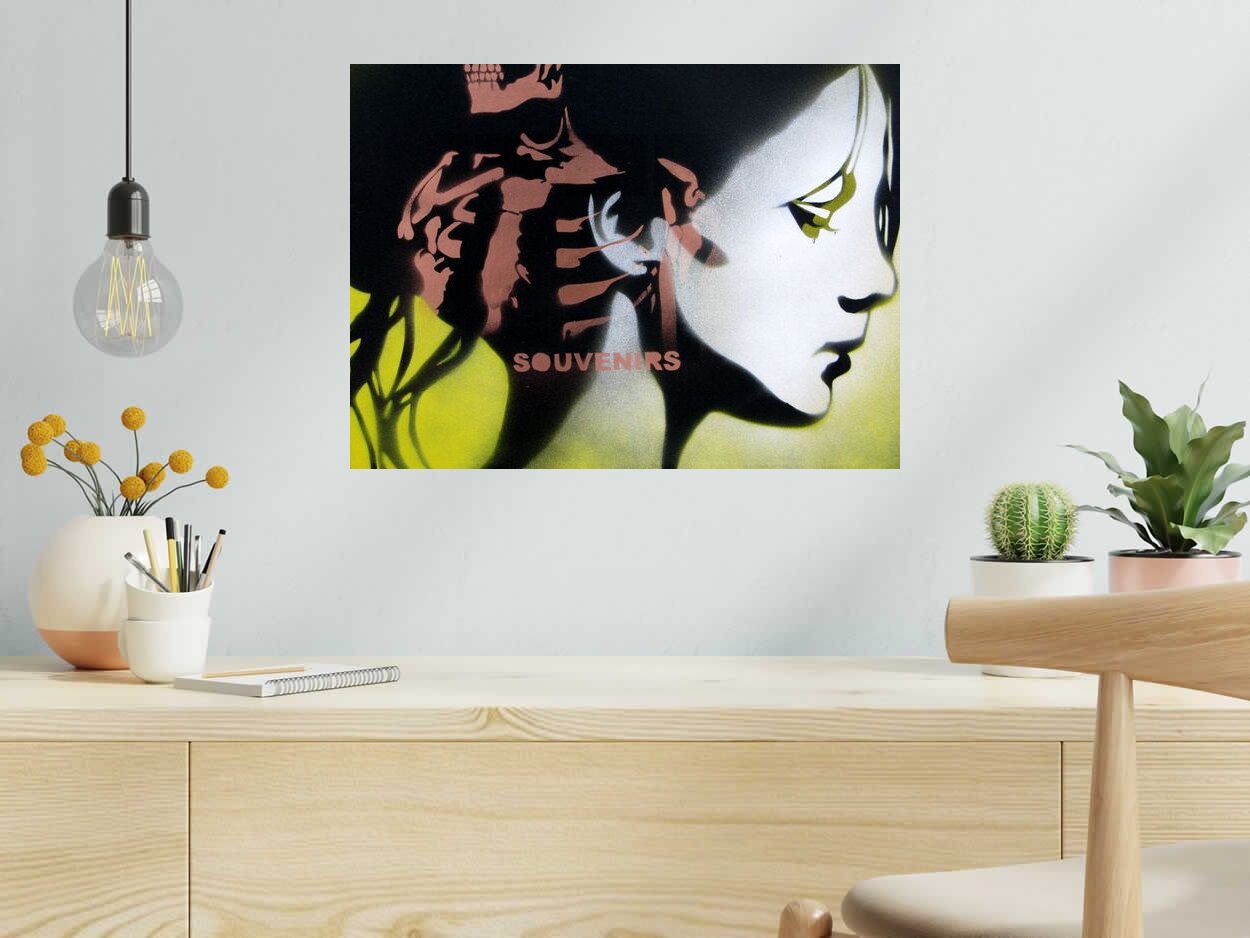 Tableau de KARO TRASS a pour titre  Pauline et ses souvenirs style street pop art, street art dim : KARO TRASSprix:170