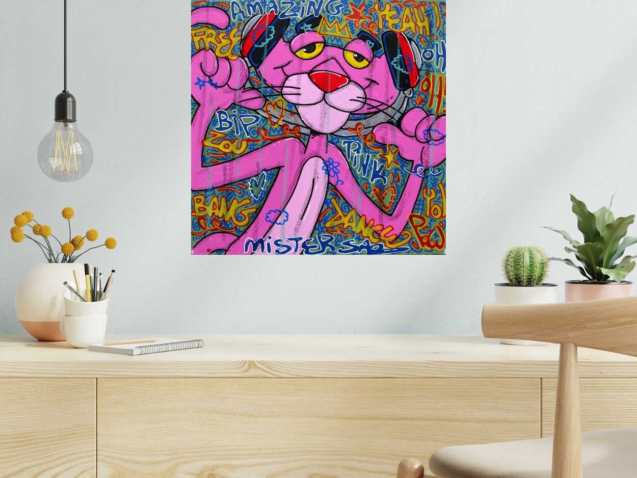 Tableau de RICO SAB a pour titre  DJ Pink style street pop art, street art dim : RICO SABprix:250