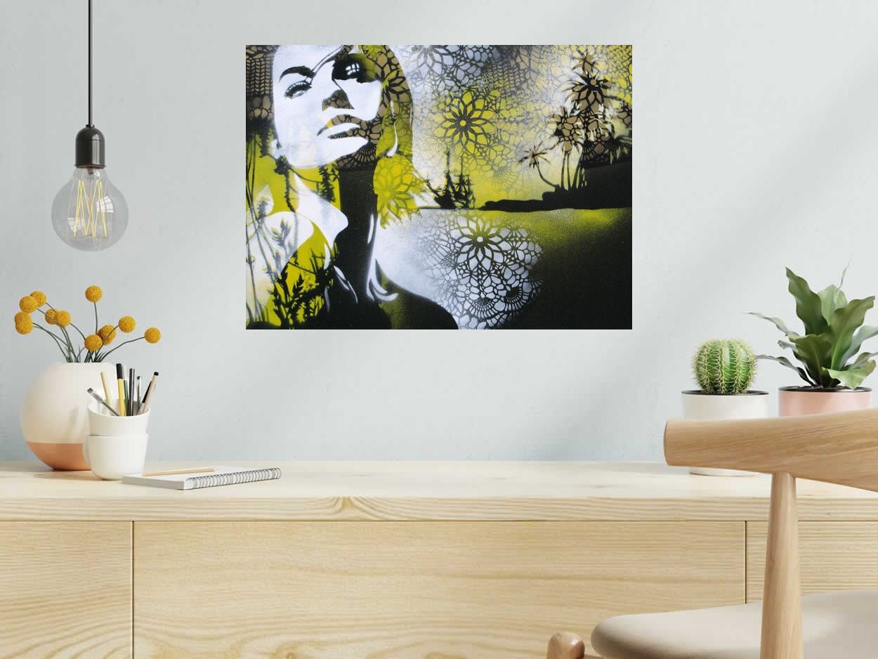 Tableau de KARO TRASS a pour titre  Direction les îles style street pop art, street art dim : KARO TRASSprix:170
