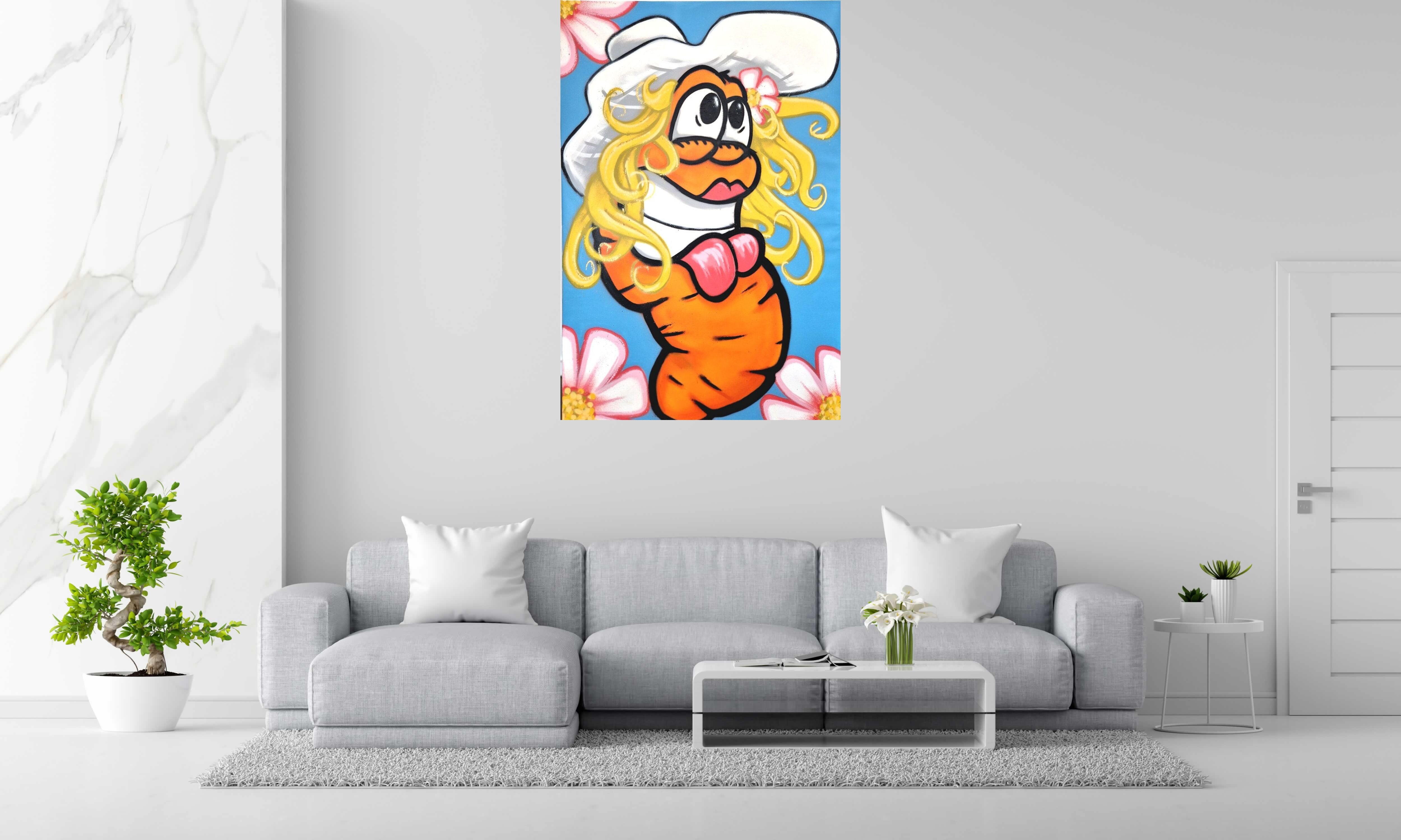 Tableau de Carotte a pour titre  Carotte Printanière style graffiti, street art dim : Carotteprix:900