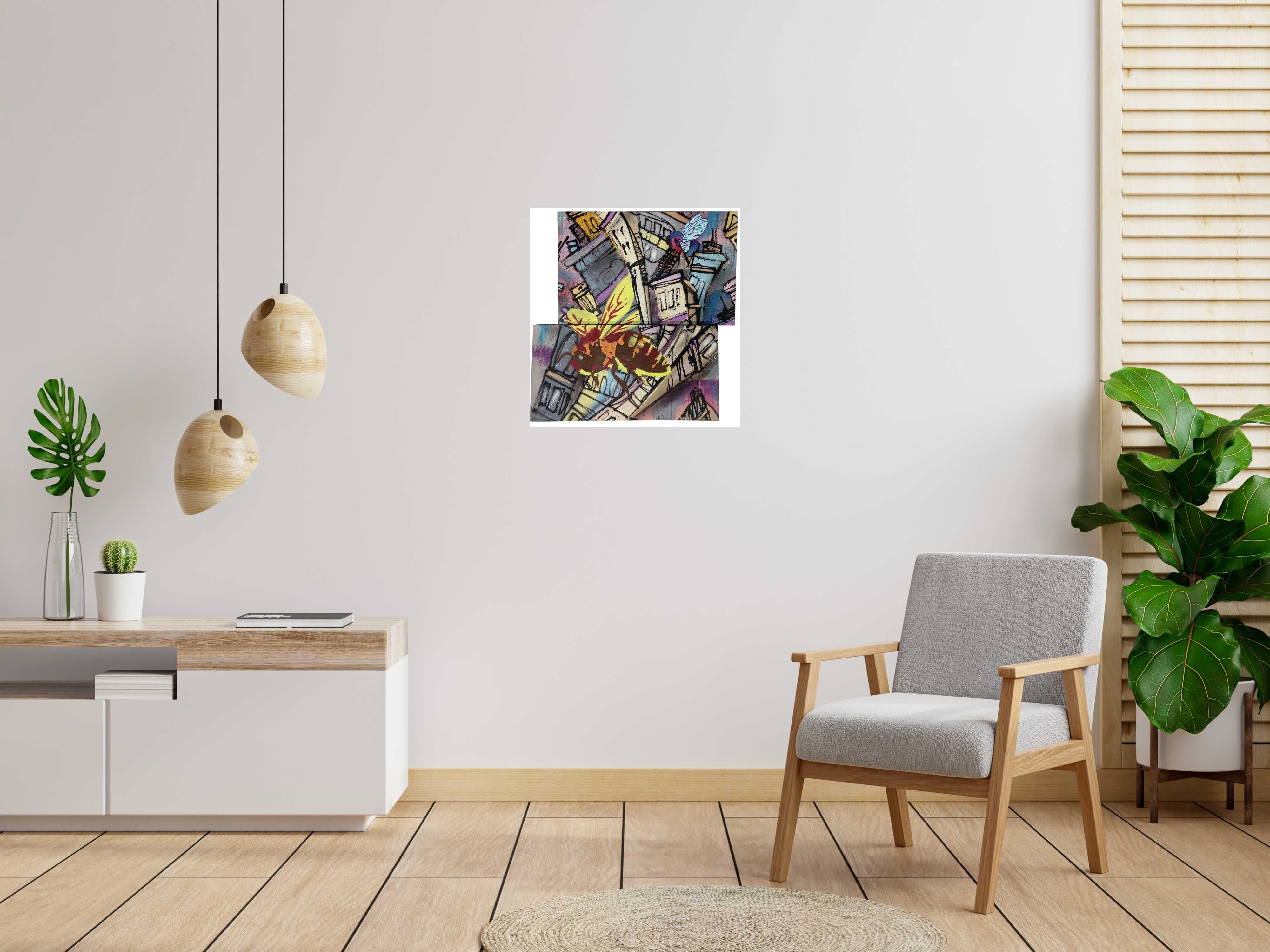 Tableau de Craig & Emer a pour titre  Bzzz (diptyque) style street art  dim : Craig & Emerprix:250