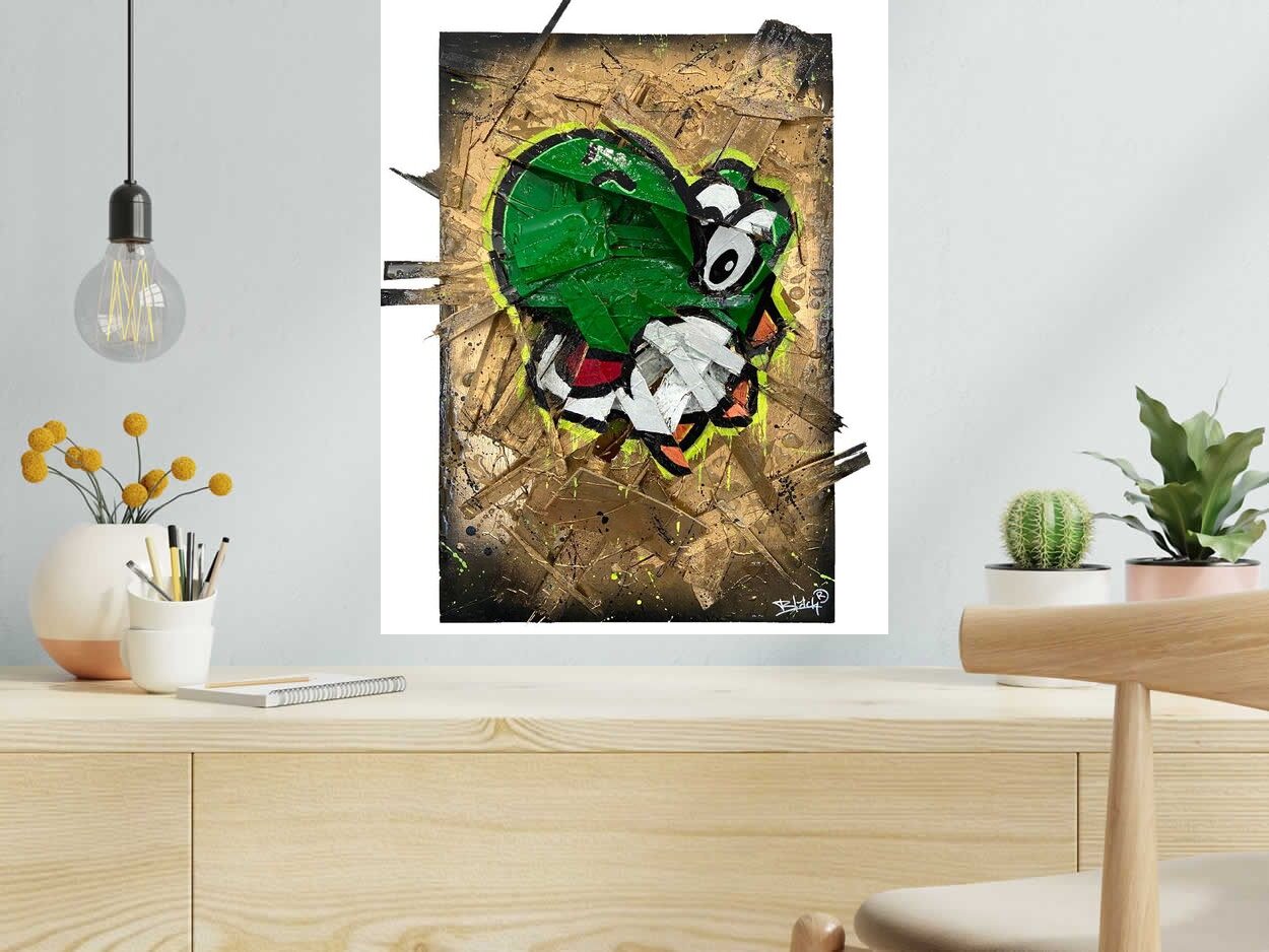 Tableau de BLACH a pour titre  Anamoprhose Yoshi style graffiti, street art dim : BLACHprix:600