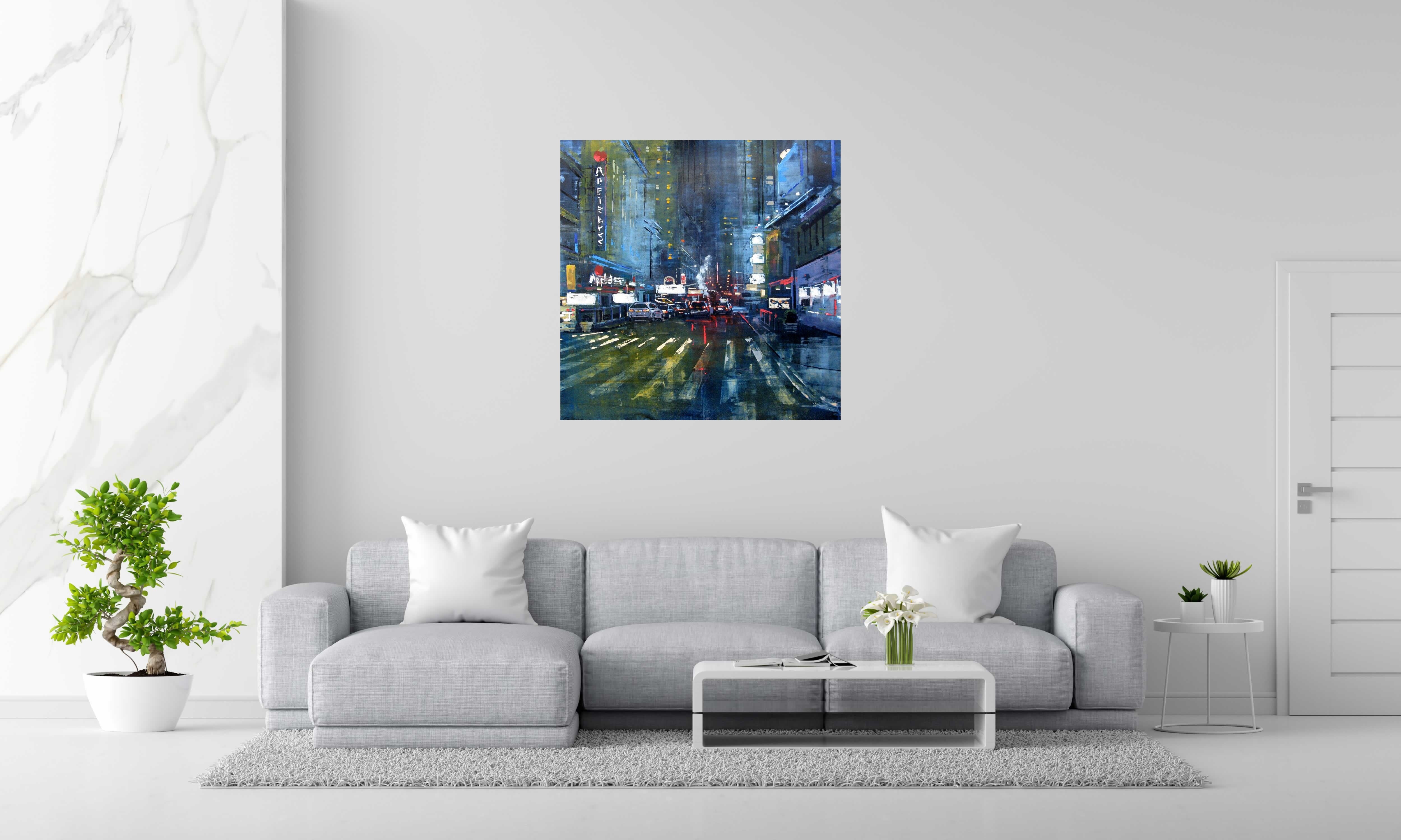 Tableau de ADRIEN FAVEAU a pour titre  Manhattan Blue night style figuratif, graphique dim : ADRIEN FAVEAUprix:2500