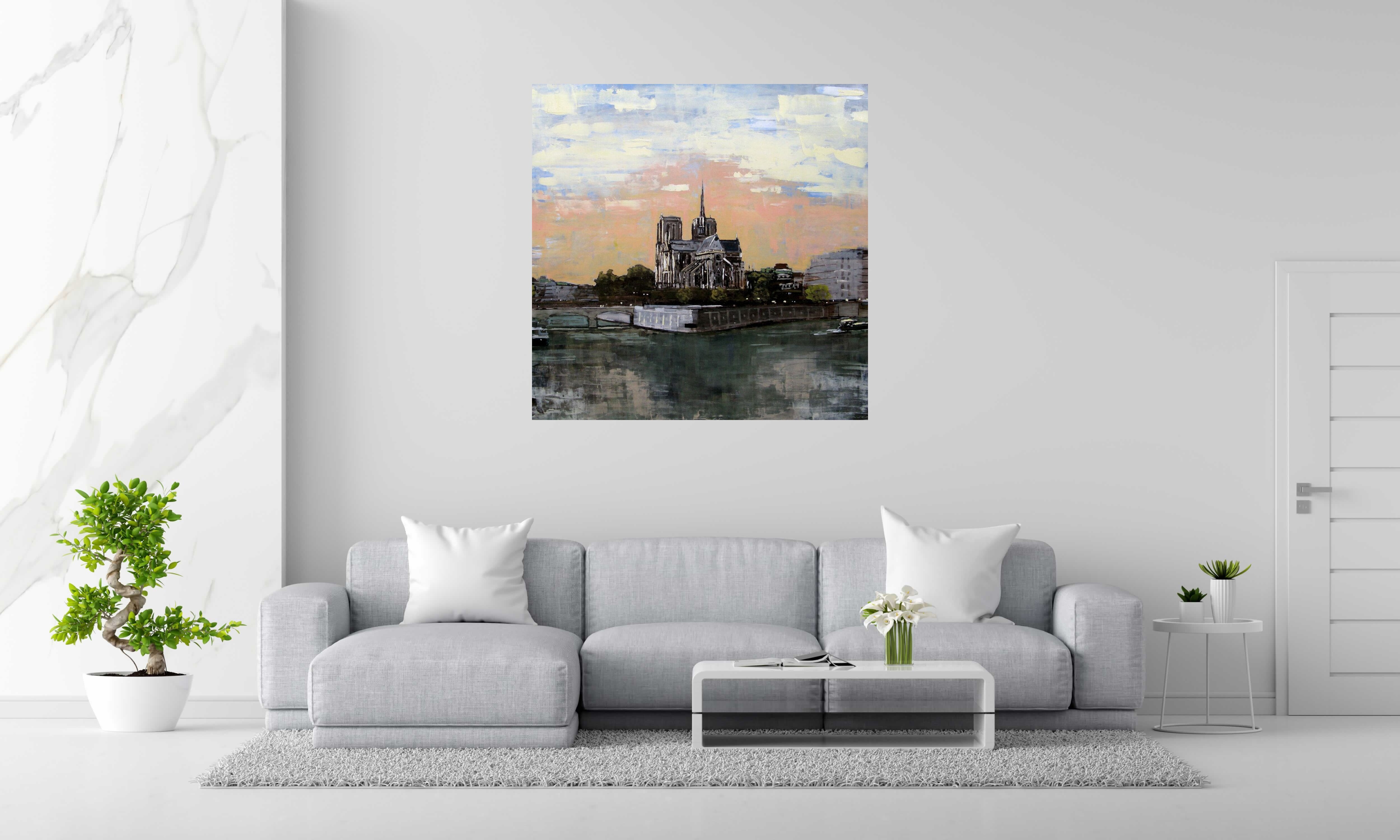 Tableau de ADRIEN FAVEAU a pour titre  Notre dame de paris style figuratif, graphique dim : ADRIEN FAVEAUprix:3200