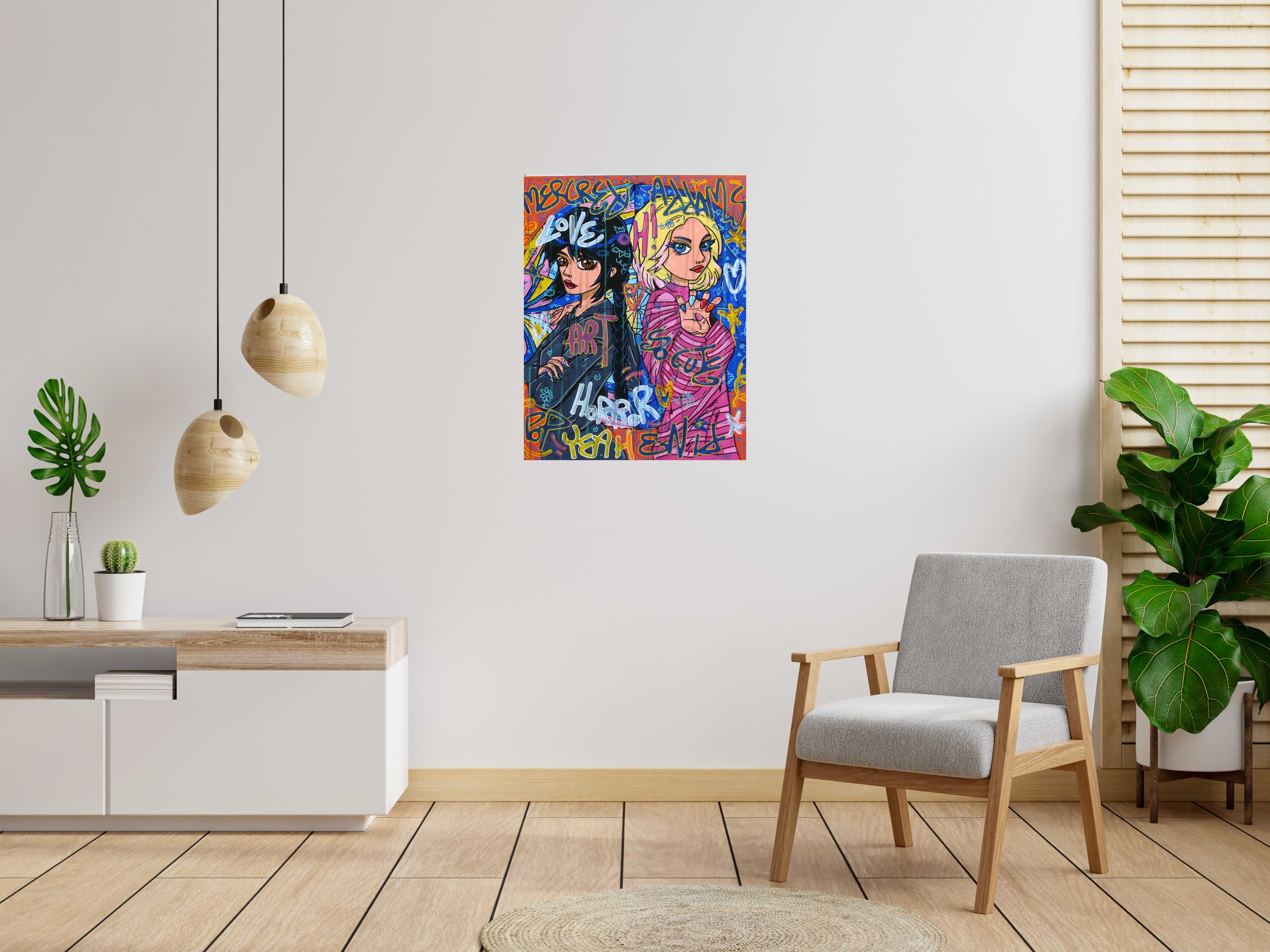 Tableau de RICO SAB a pour titre  Enid & Mercredi style street pop art, street art dim : RICO SABprix:600