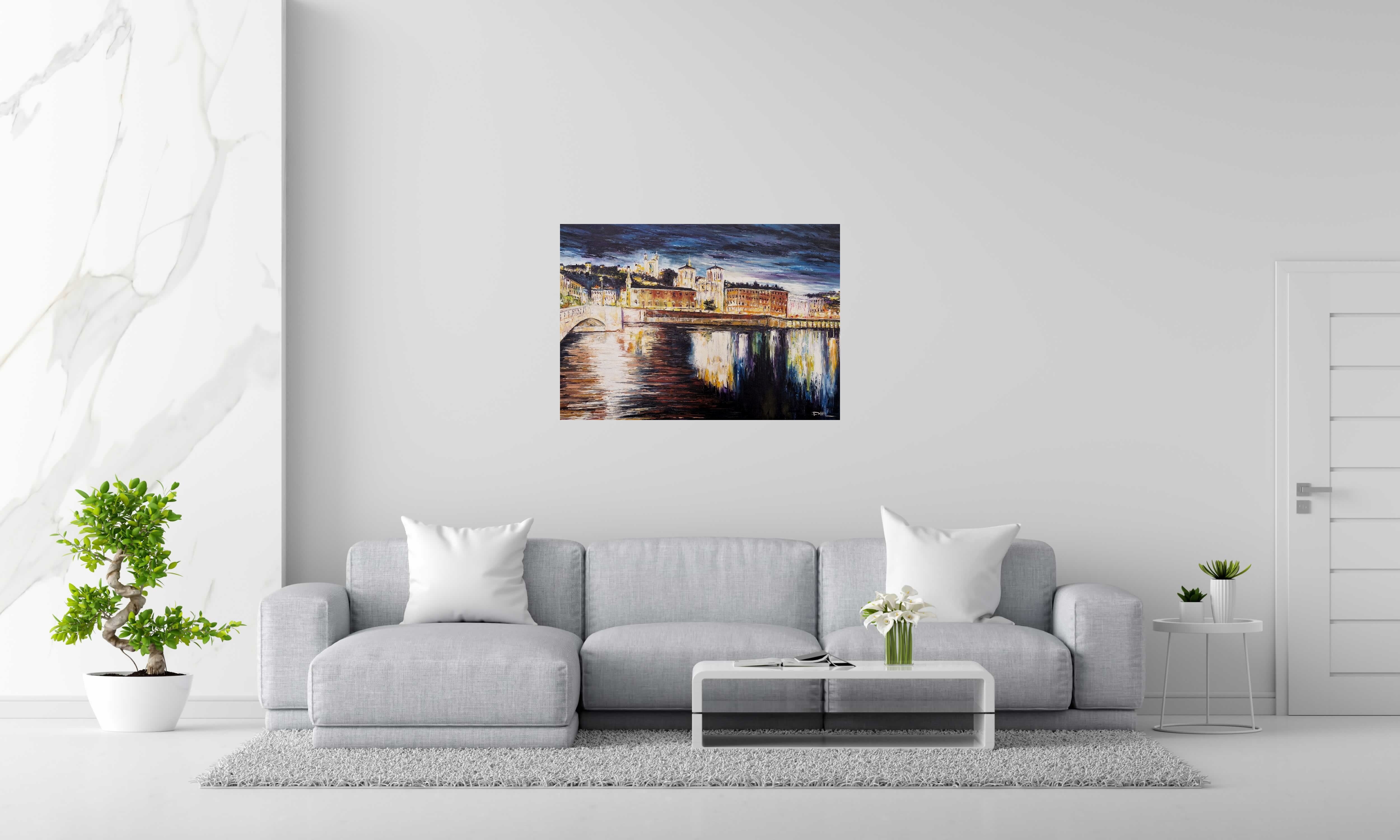 Tableau de PHIL a pour titre  Quai de la Saône, Lyon style figuratif dim : PHILprix:700